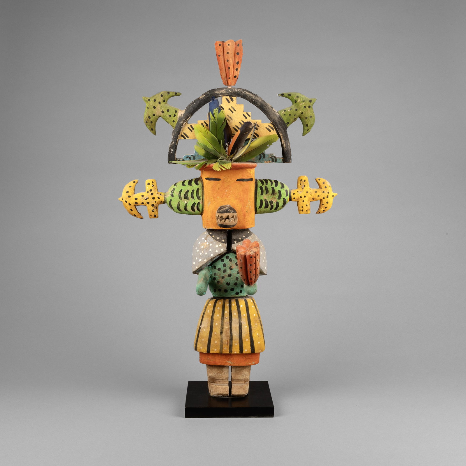 Gregory Lomayesva, Untitled (Katsina), 2006: Gregory Lomayesva Hopi, b. 1971 Untitled (Katsina), 2006 carved and painted wood inscribed underside base: lomayesva / [smiley cipher] 06 25 x 15 1/2 x 8 in. (63.5 x 39.4 x 20.3 cm.) Private Collecti
