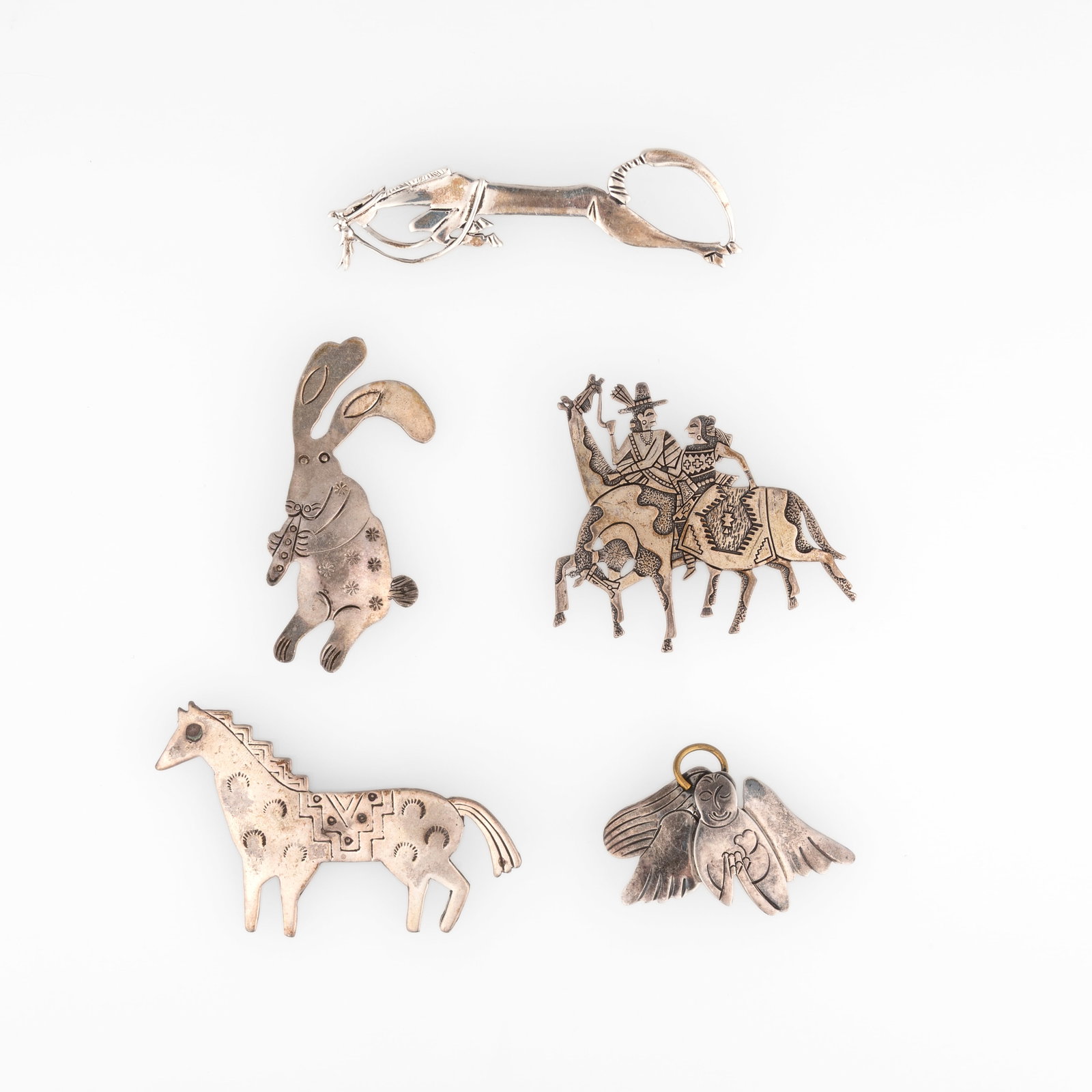Jim + Frances Coan et al, Group of Five Silver Figurative Pins (1 of 2)