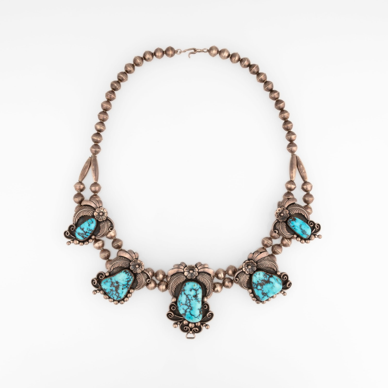Diné (Navajo), Silver Choker Necklace with Five Turquoise Cabochons, ca. 1970 (1 of 2)