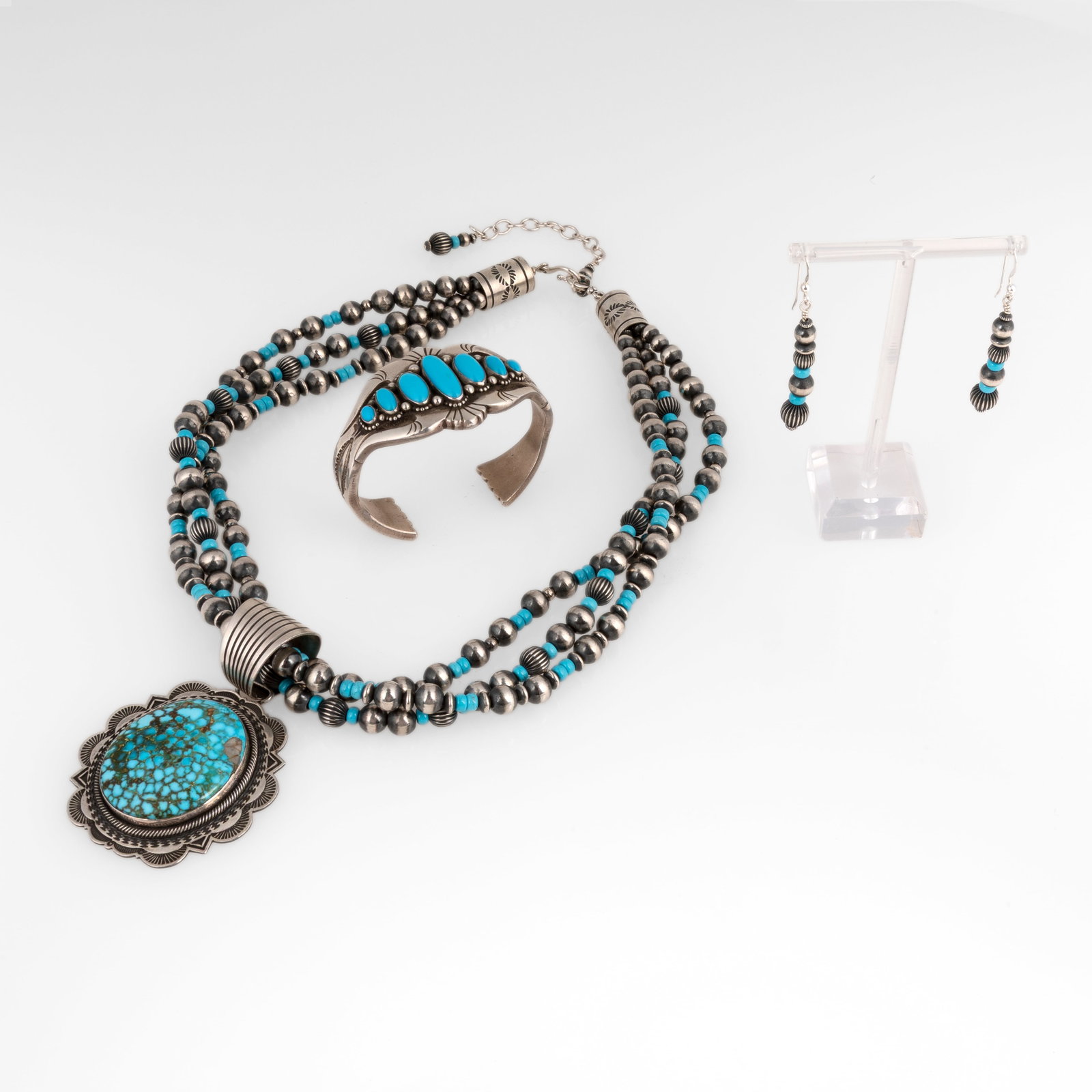 Albert Jake + Lee Charlie, Suite of Three Jewelry Items: Turquoise Necklace with Earrings + Cuff (1 of 4)