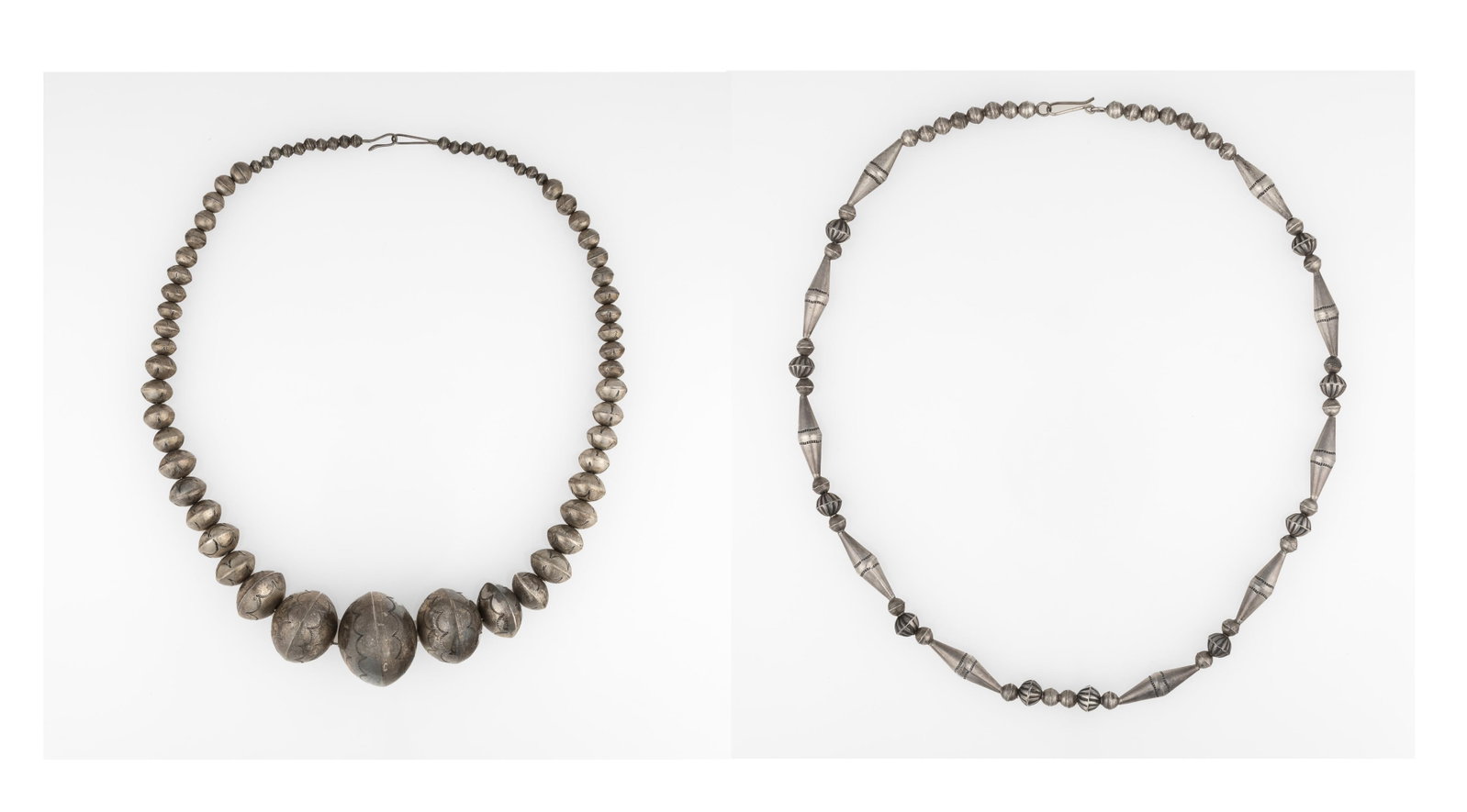 Diné (Navajo), Two Silver Beaded Necklaces, ca. 1980 (1 of 5)