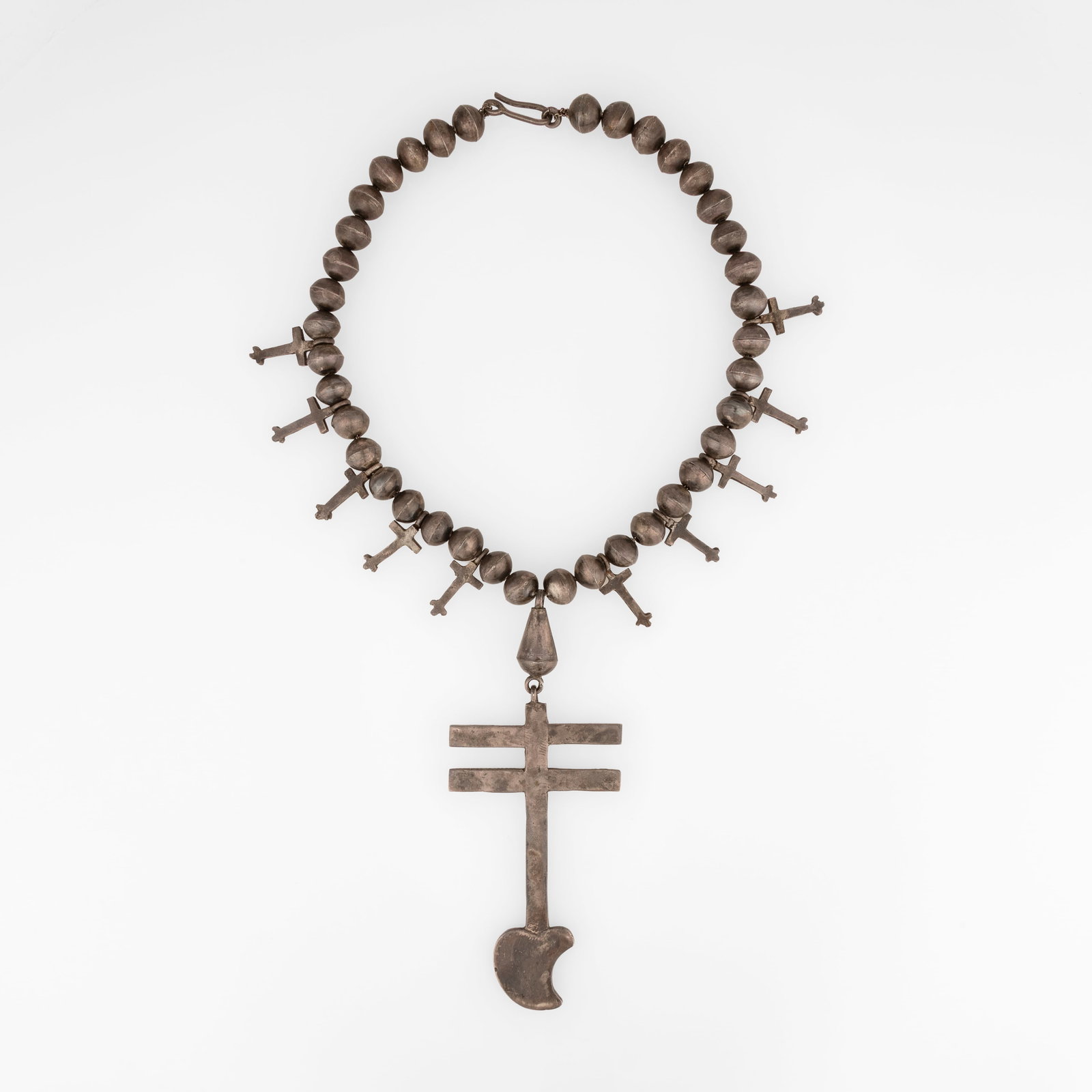 Silver Beaded Dragonfly Cross Necklace, ca. 1955