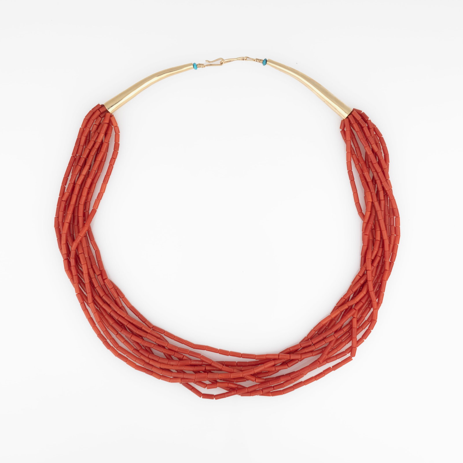 Diné (Navajo), Multi-Strand Coral Barrel Bead Necklace, ca. 2000 (1 of 3)