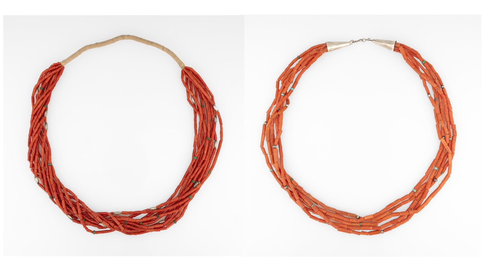 Diné (Navajo), Two Coral and Turquoise Strand Necklaces, ca. 1980 (1 of 5)