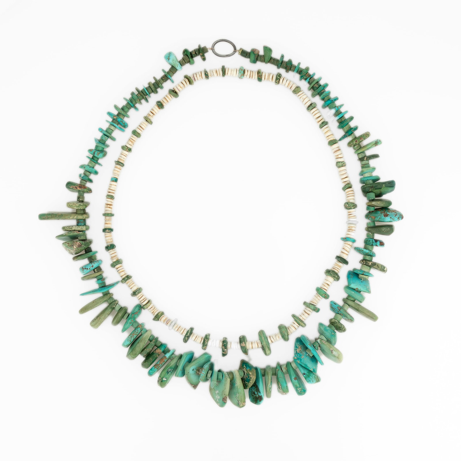 Diné (Navajo), Two Necklaces: Turquoise Tab + Turquoise Clam Shell, ca. 1930 (1 of 3)