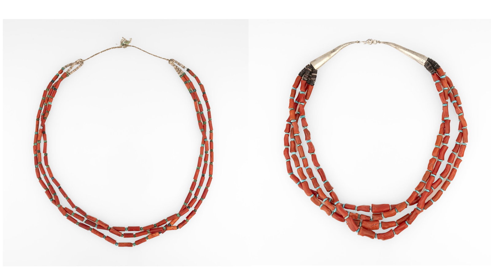 Diné (Navajo), Two Coral and Turquoise Strand Necklaces, ca. 1970 (1 of 5)