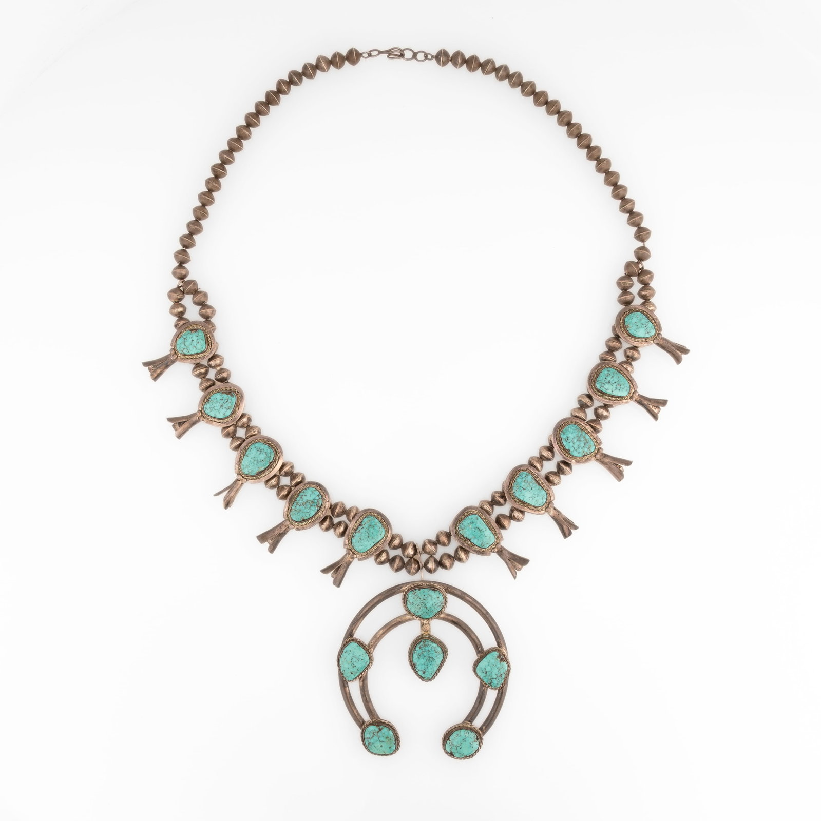 Diné (Navajo), Turquoise Squash Blossom Necklace, ca. 1960 (1 of 2)
