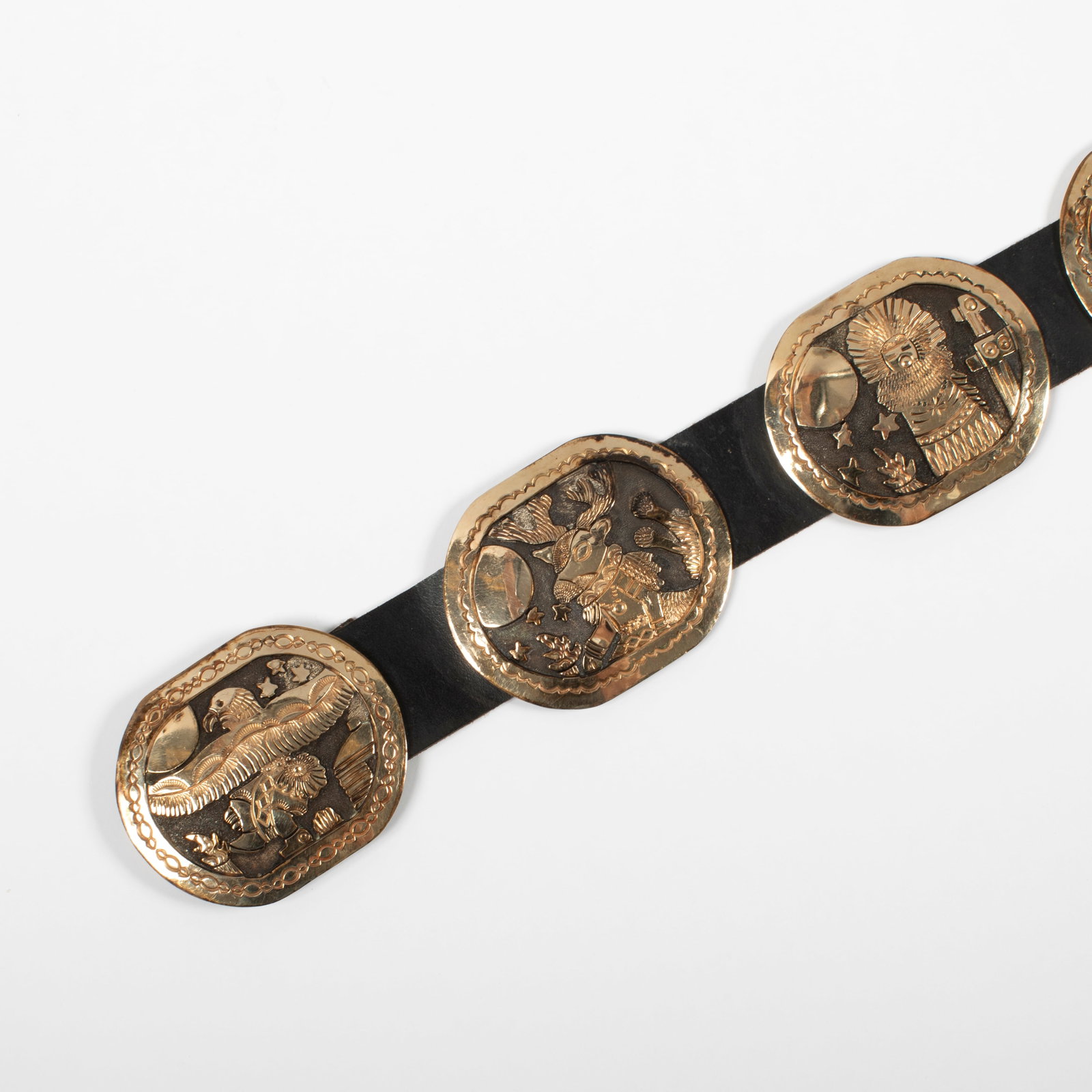 Floyd Becenti Jr., Storyteller Concho Belt with Silver and Gold Fill Overlay, ca. 1980 (1 of 4)
