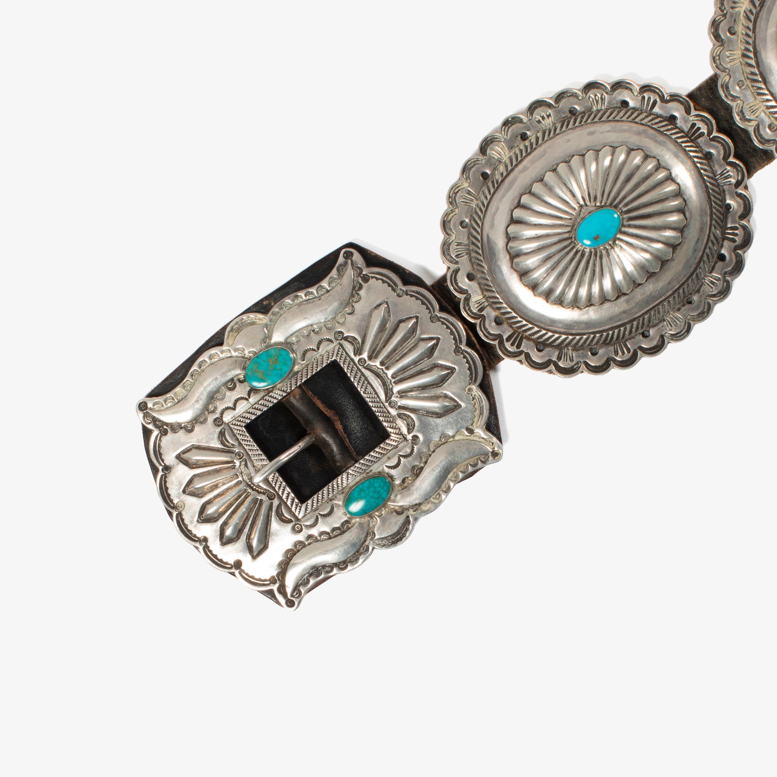 Concho Belt with Turquoise Cabochons, ca. 1960 (1 of 3)