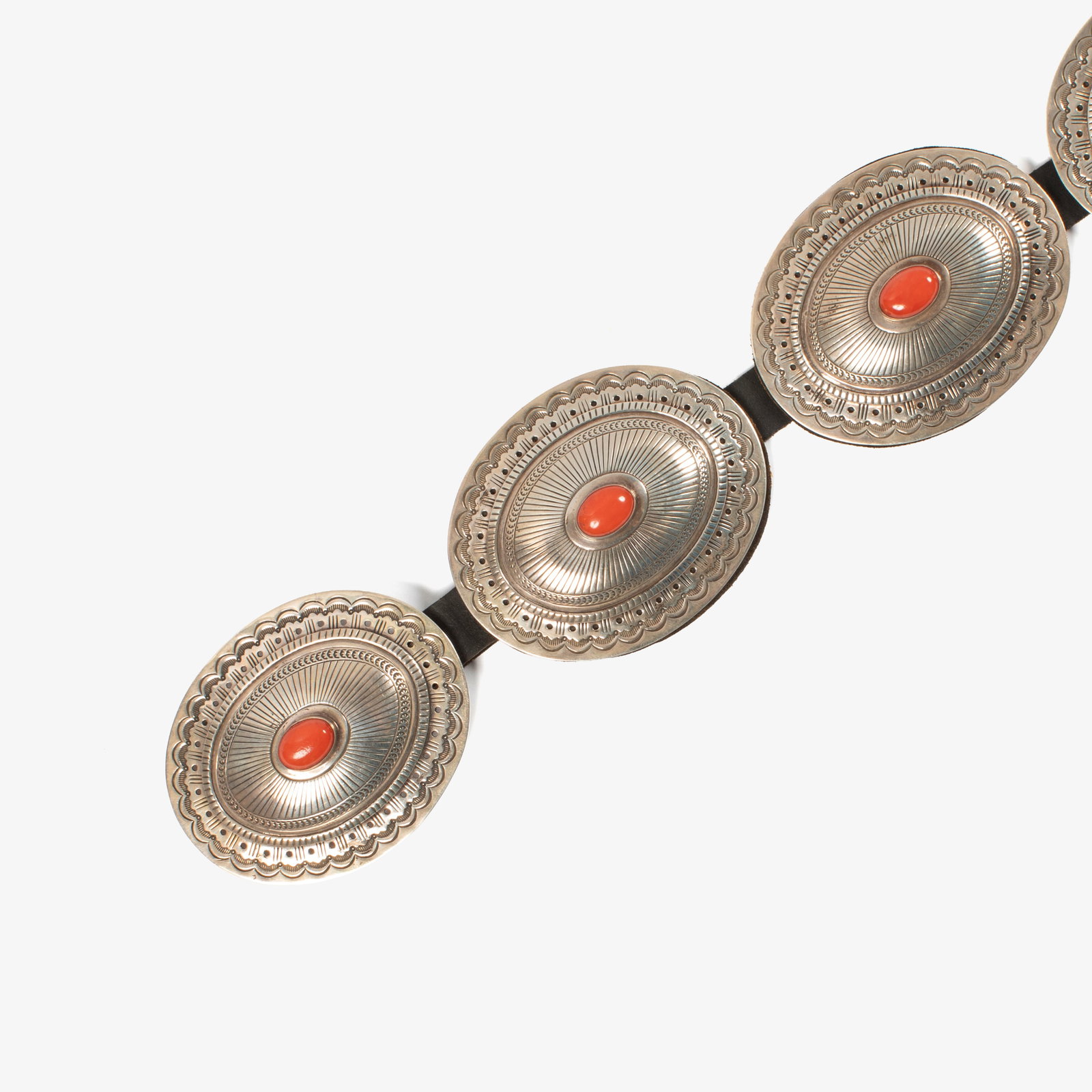 Susie Lee, Coral and Silver Concho Belt, ca. 1985 (1 of 4)