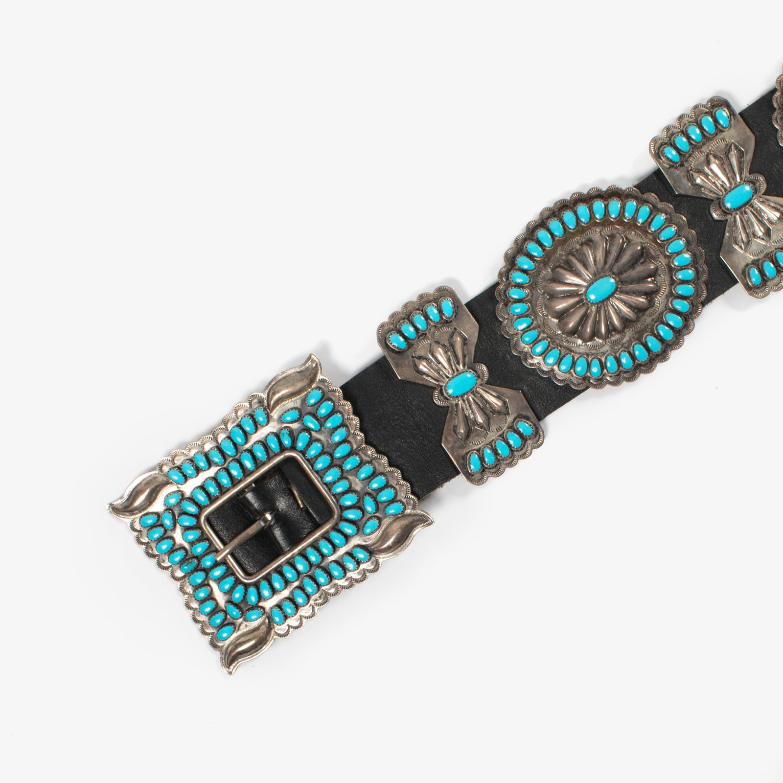 L. Begay, Sterling Silver Butterfly Concho Belt with Turquoise Cabochons, ca. 1970