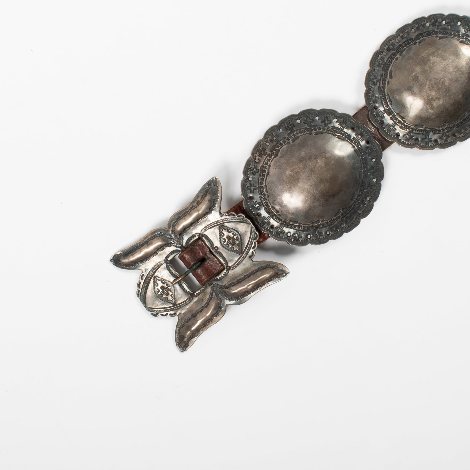 Thomas DeWitt, Stamped Silver Concho Belt, ca. 1980 (1 of 3)