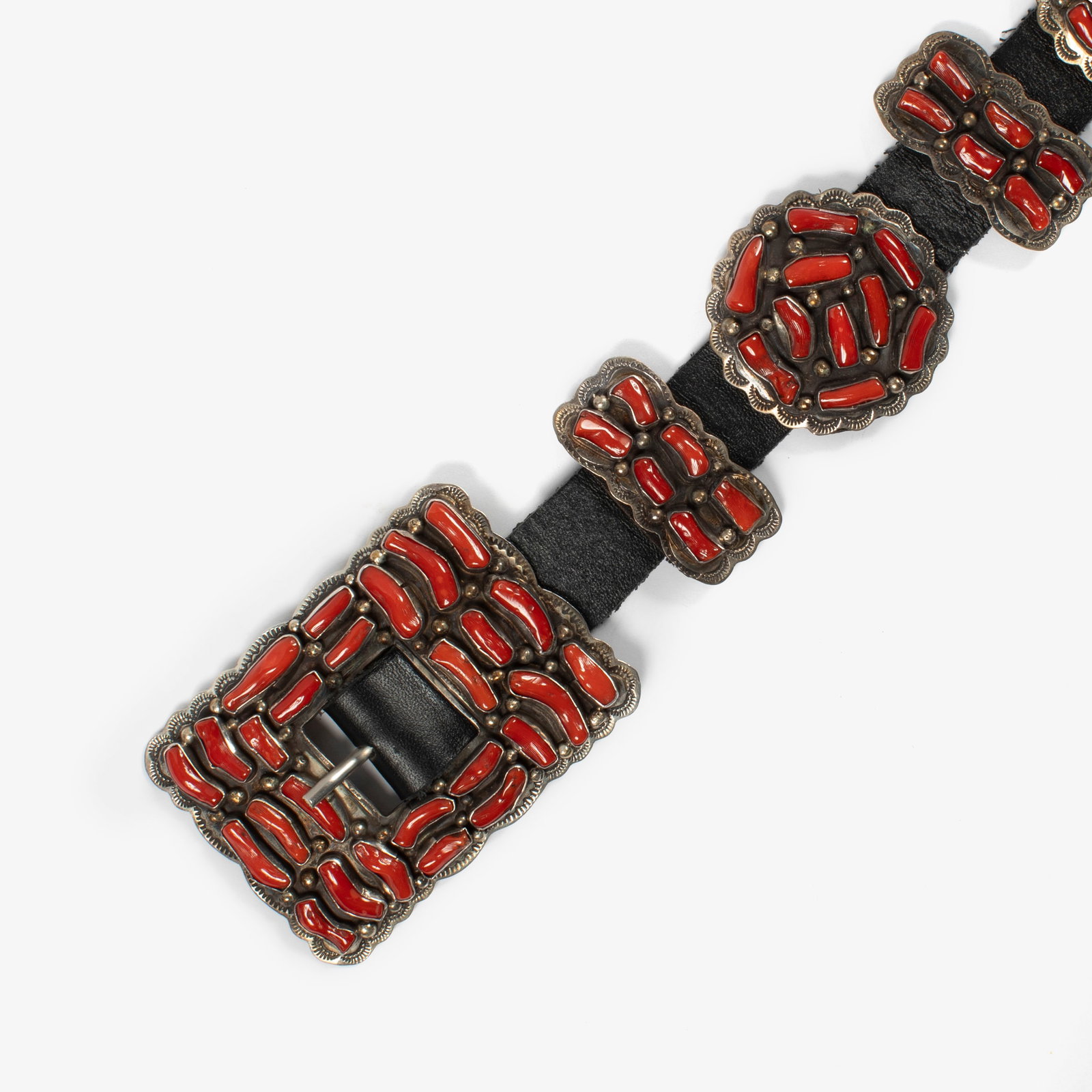 Dan Morgan, Coral and Sterling Silver Concho Belt, ca. 1980 (1 of 4)