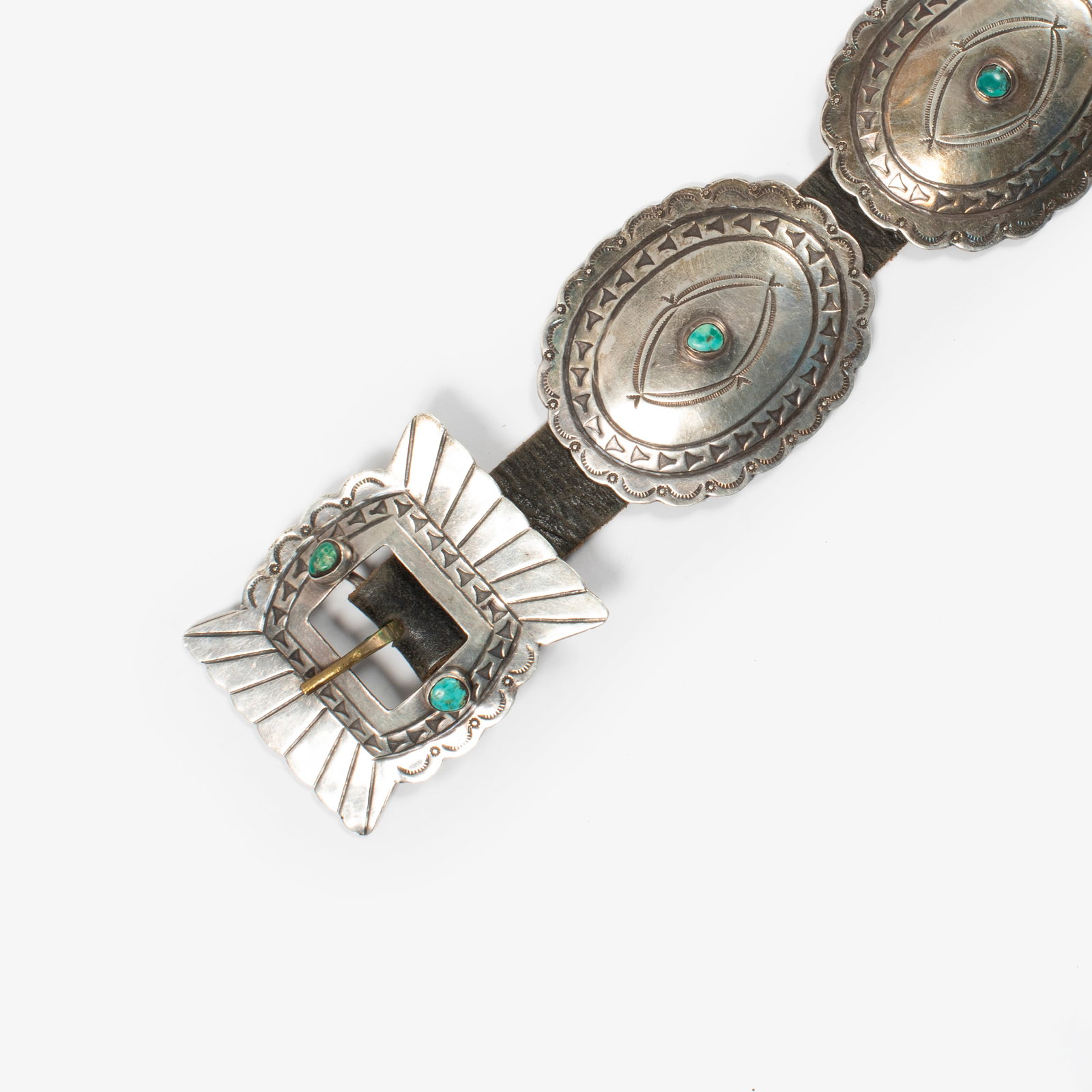 Diné (Navajo), Silver Concho Belt with Turquoise Cabochons, ca. 1955 (1 of 3)
