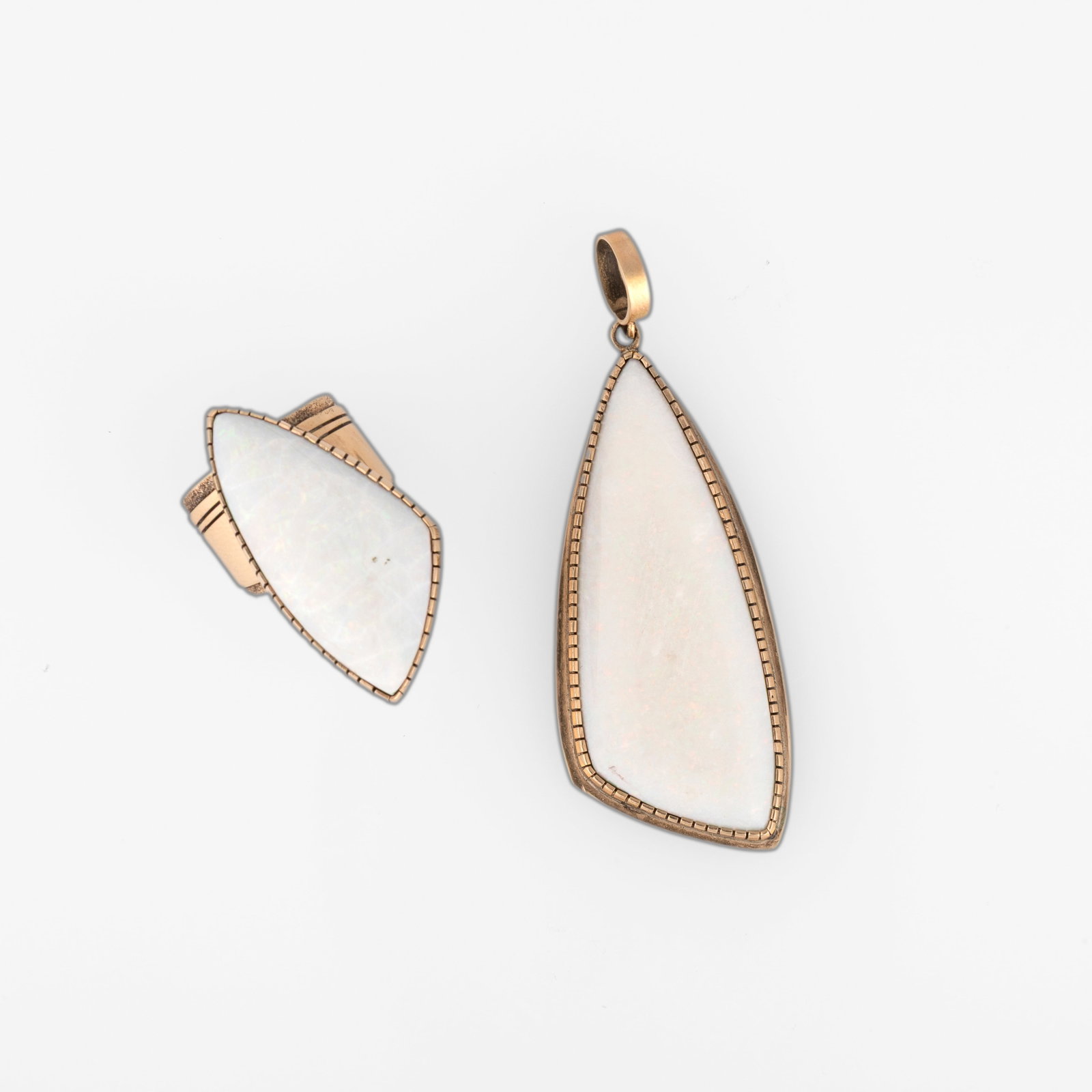 Andy Kirk, 14k Gold and Opal Jewelry Set: Ring + Pendant: Andy Kirk Diné (Navajo)/Isleta, 1947 - 2001 14k Gold and Opal Jewelry Set: Ring + Pendant 14k gold, opal Gold and Opal Ring stamped: KIRK / 14k ring size: 6 3/4 Gold and Opal Pendant stamped: KIRK /