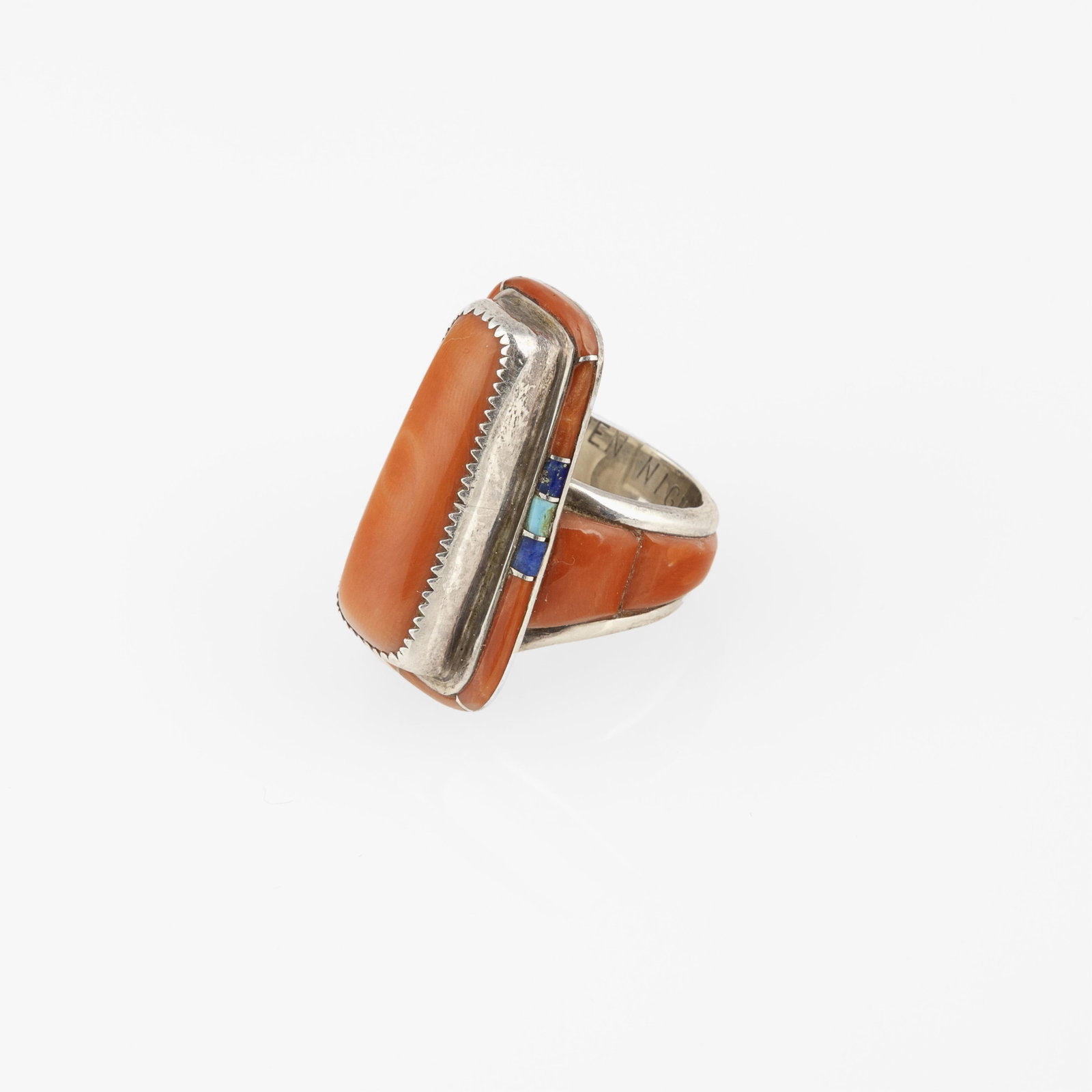Ben Nighthorse Campbell, Mixed Stone Inlay Ring with Coral Cabochon (1 of 3)