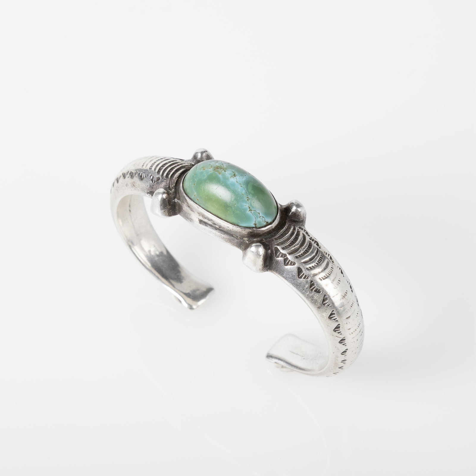 Diné (Navajo), Silver Cuff with Turquoise Cabochon, ca. 1890 - 1910 (1 of 4)