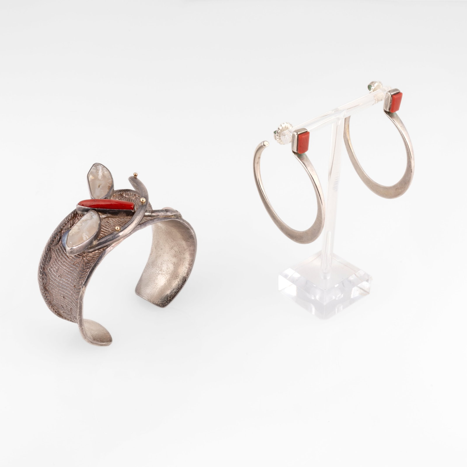 Southwest Style, Jewelry Set: Hoop Earrings + Dragonfly Cuff, ca. 1980 - 1995