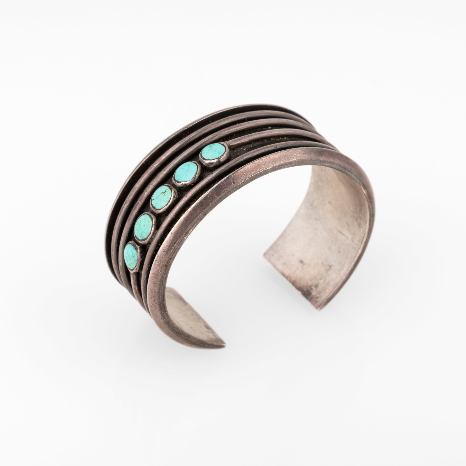 attributed to [Kenneth Begay], Silver Cuff with Turquoise Cabochons, ca. 1945 - 1955 (1 of 4)