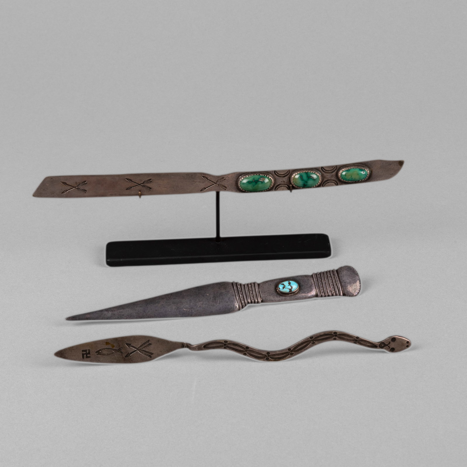 attributed Diné (Navajo) / Pueblo, Three Silver Letter Openers, ca. 1945 (1 of 4)