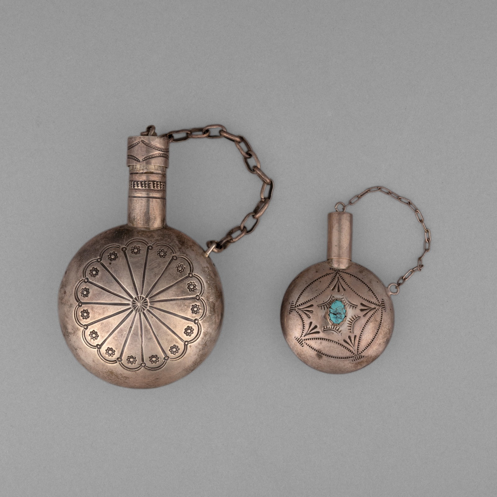 attributed Diné (Navajo), Two Silver Canteens, ca. 1965 - 1985