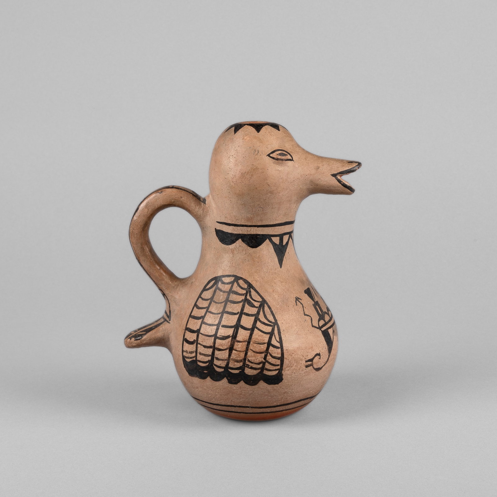 Cochiti, Polychrome Bird Vessel with Black on White Designs, ca. 1940 (1 of 4)