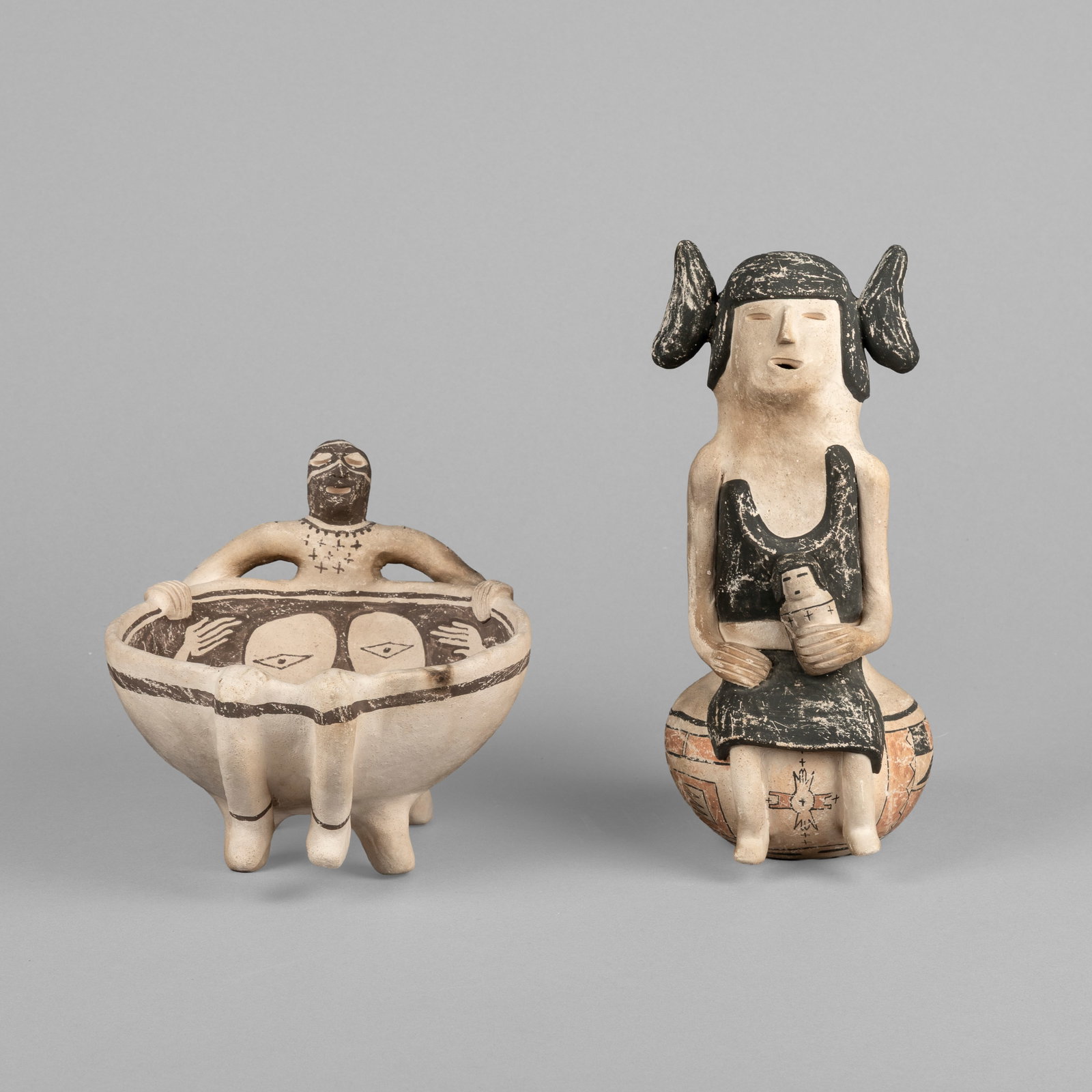 Michael Kanteena, Two Figurines, ca. 1995: Masked Figure Bowl + Woman with Doll (1 of 5)