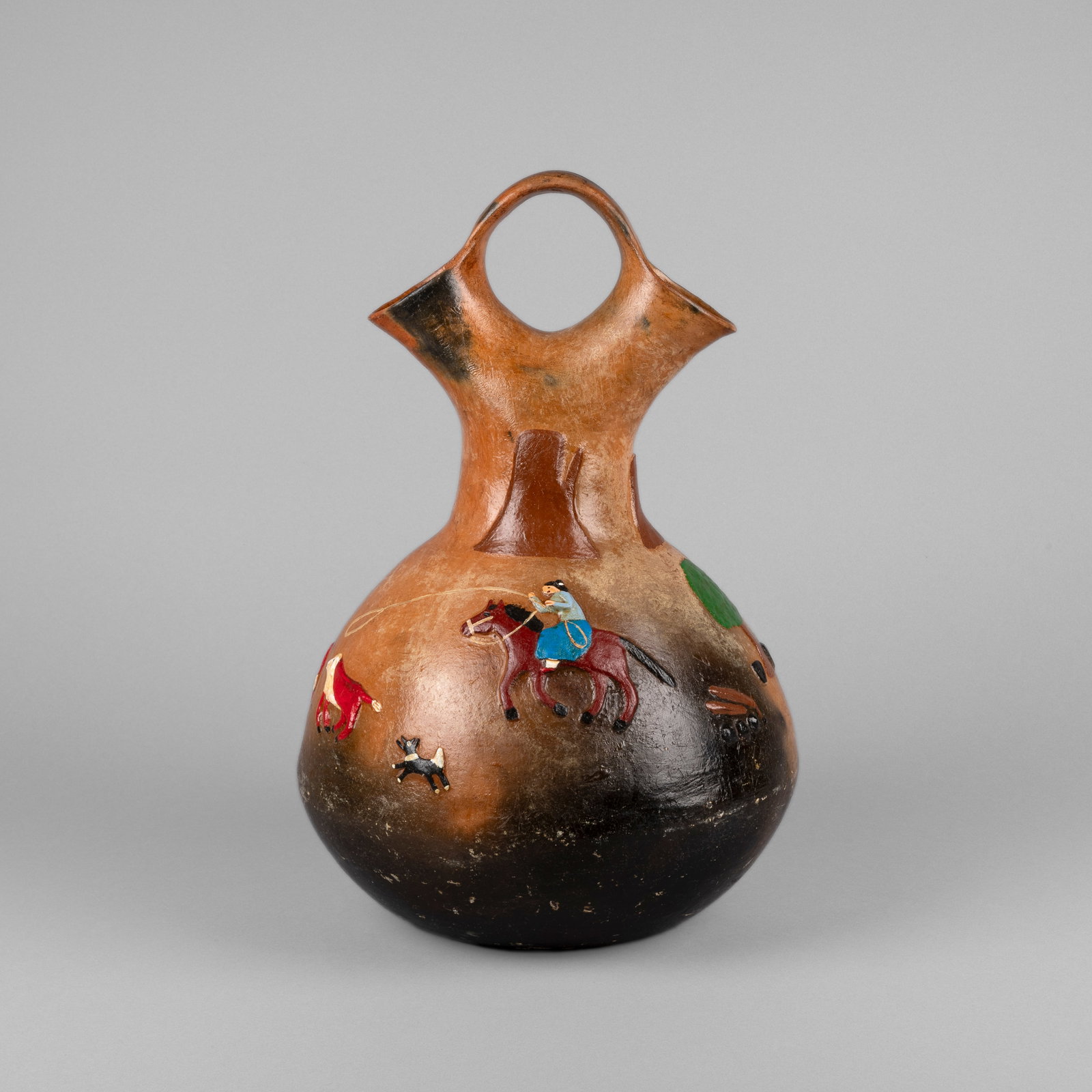 Betty Manygoats, Pictorial Wedding Vase: Betty Manygoats Diné (Navajo), b. 1945 Pictorial Wedding Vase fired clay inscribed: BM height: 17 x diameter: 11 in. (43.2 x 27.9 cm.) Private Collection, New Mexico