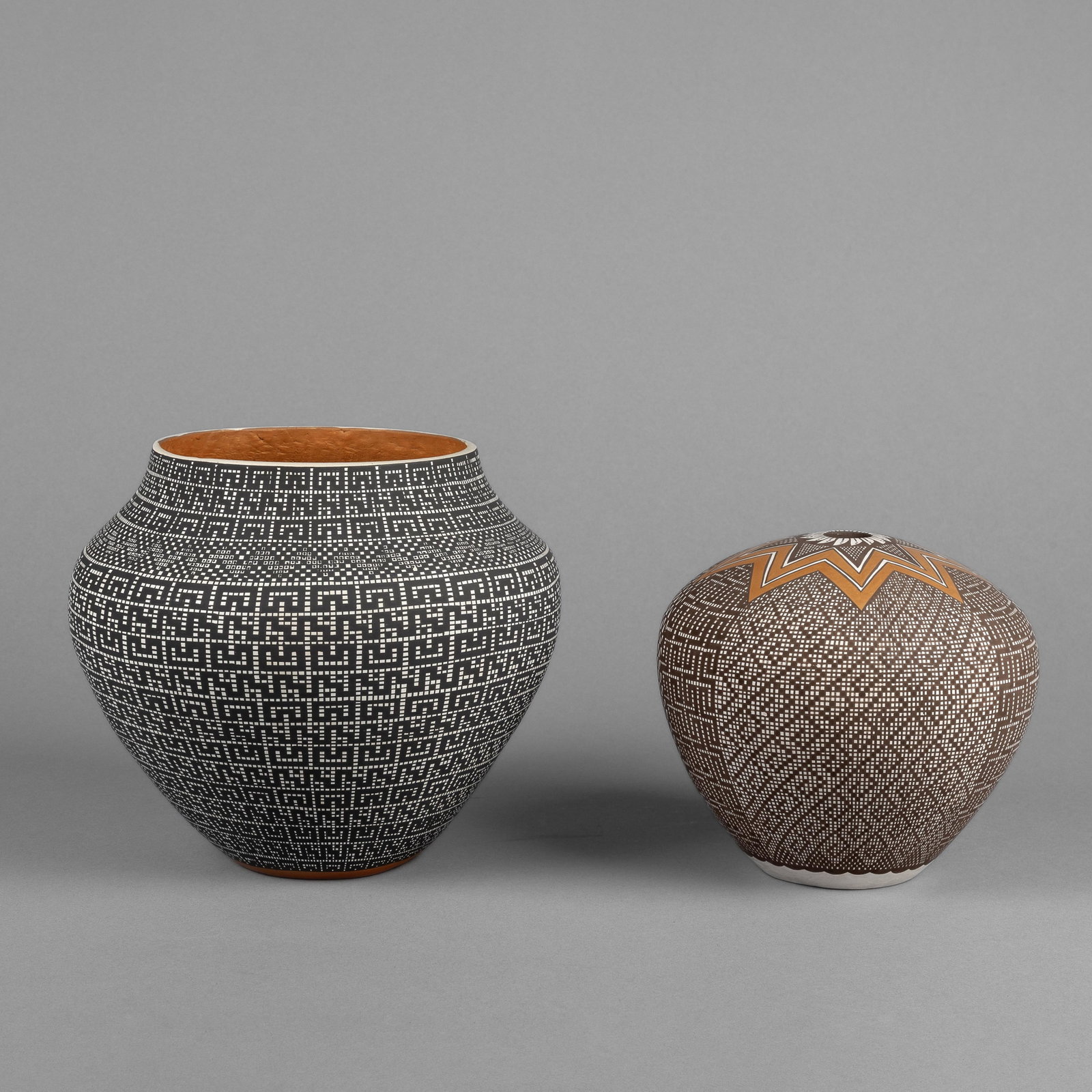 Melissa C. Antonio, Two Black on White Pots with Fine Line Geometric Designs (1 of 4)