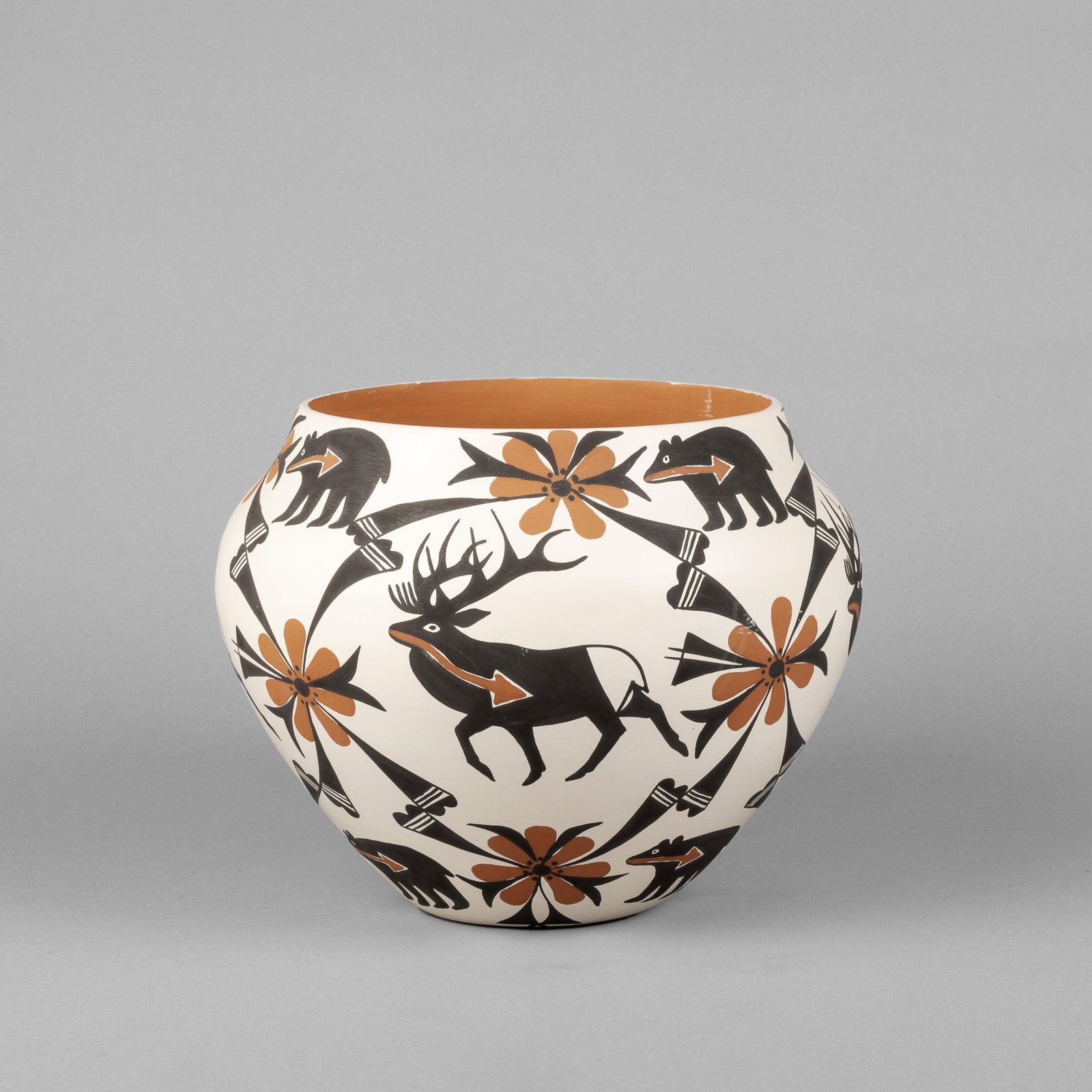Melissa C. Antonio, Polychrome Pot with Heartline Deer and Bears, ca. 2000