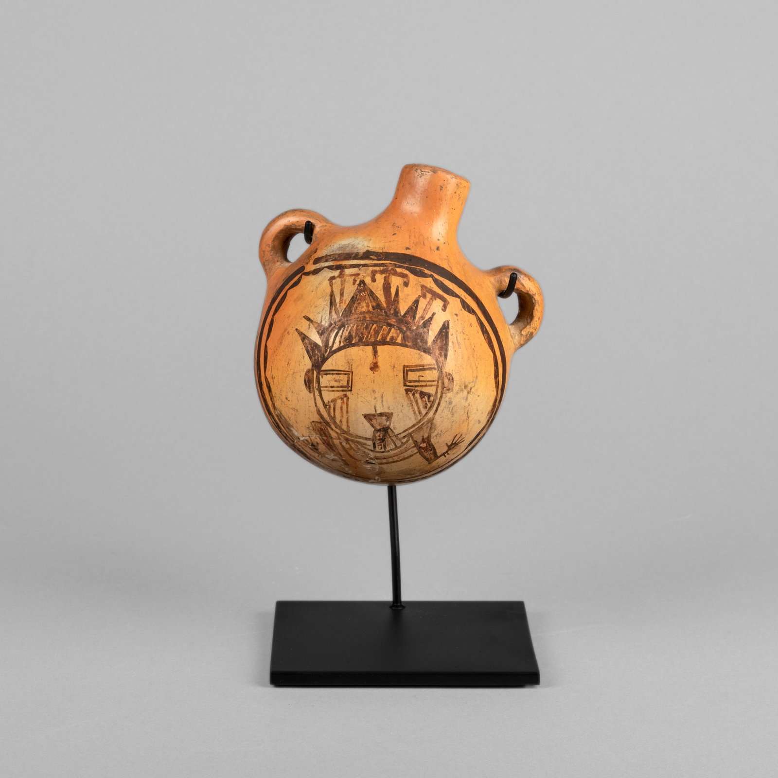 Hopi, Polacca Period Canteen with Katsina Figure, ca. 1890