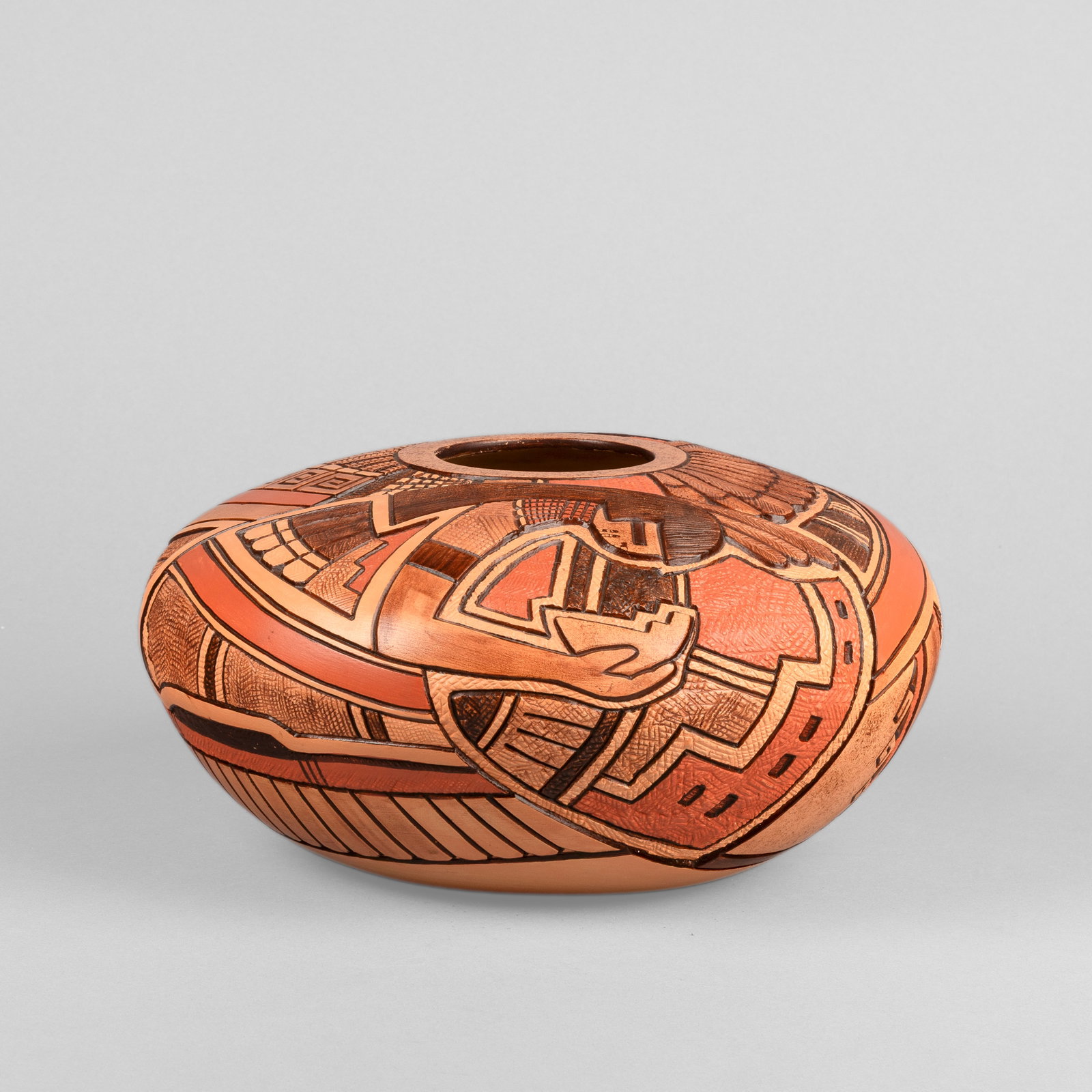 Tom Polacca, Incised Polychrome Flying Saucer Pot