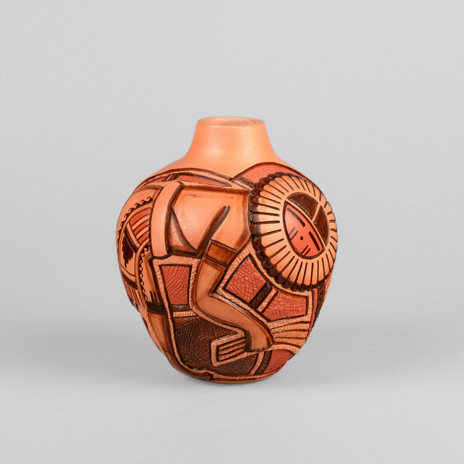 Tom Polacca, Incised Polychrome Pot: Tom Polacca Hopi, 1935 - 2003 Incised Polychrome Pot fired clay inscribed: TOM / POLACCA height: 6 3/4 x diameter: 6 1/8 in. (17.1 x 15.6 cm.) Private Collection, Illinois
