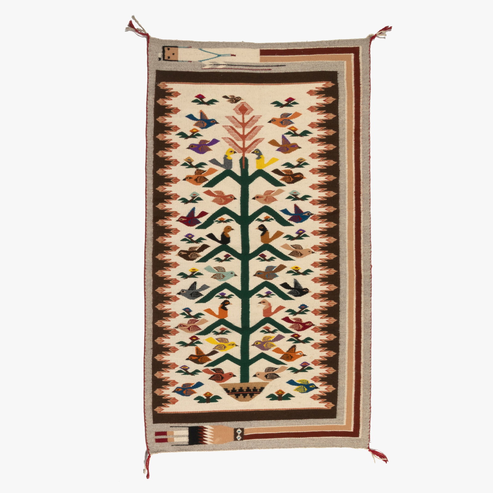 Diné (Navajo), Tree of Life Rug, ca. 1970: Diné (Navajo) Tree of Life Rug, ca. 1970 wool, natural colors, aniline dyes 54 3/8 x 30 in. (138.1 x 76.2 cm.) Private Collection, New Mexico In Diné (Navajo) pictorial weaving, the Tree of Life mot