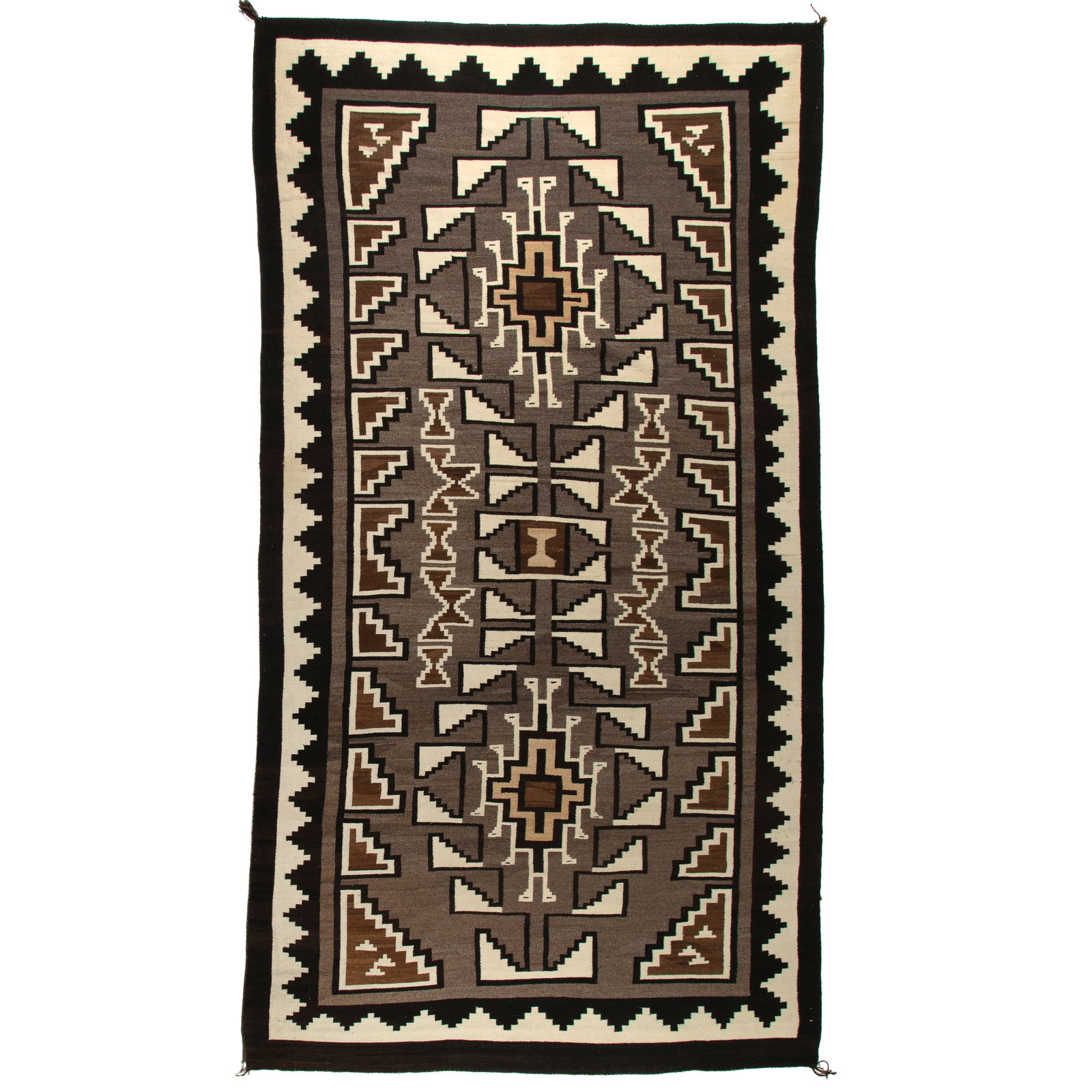 Diné (Navajo), Two Grey Hills Rug, ca. 1960: Diné (Navajo) Two Grey Hills Rug, ca. 1960 hand spun wool, natural colors 147 1/2 x 82 1/2 in. (374.7 x 209.6 cm.) Private Collection, Colorado
