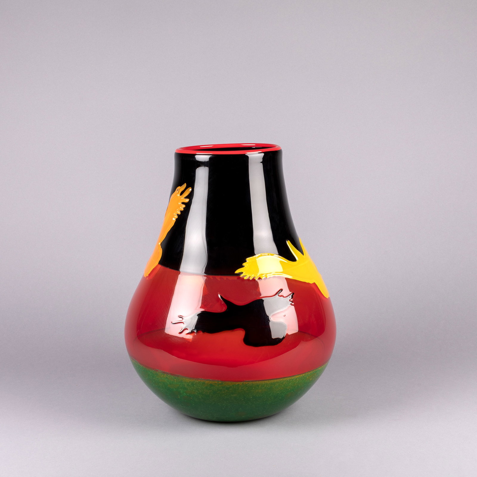 Marvin Oliver, Black and Red Vase with Flying Bird Designs (1 of 3)