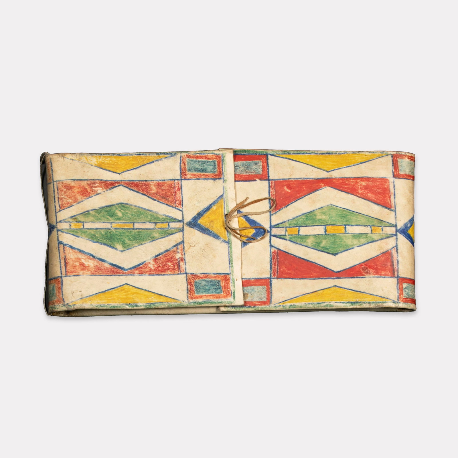 Great Plains, Polychrome Parfleche, ca. 1900: Great Plains Polychrome Parfleche, ca. 1900 rawhide, pigments 27 x 12 x 2 in. (68.6 x 30.5 x 5.1 cm.) Morning Star Gallery, Santa Fe, New Mexico The Collection of Bernard Pomerance (1940 - 2017)