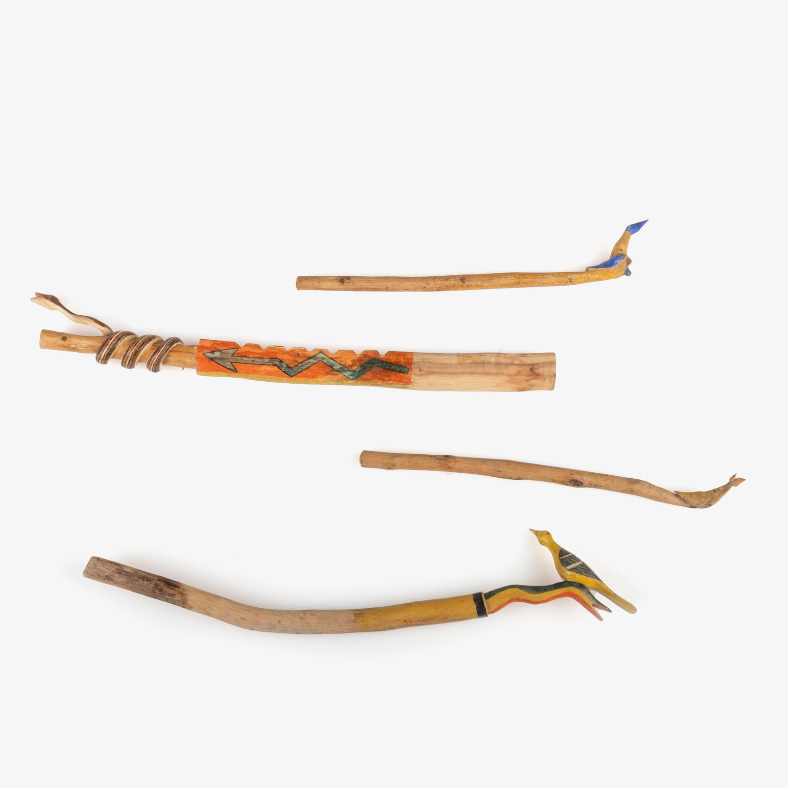 Group of Four Dance Sticks + Rasp, ca. 1925: Group of Four Dance Sticks + Rasp, ca. 1925 carved and painted wood largest: 15 5/8 x 2 1/8 in. (39.7 x 5.4 cm.), smallest: 10 1/8 x 5/8 in. (25.7 x 1.6 cm.) Private Collection, New Mexico