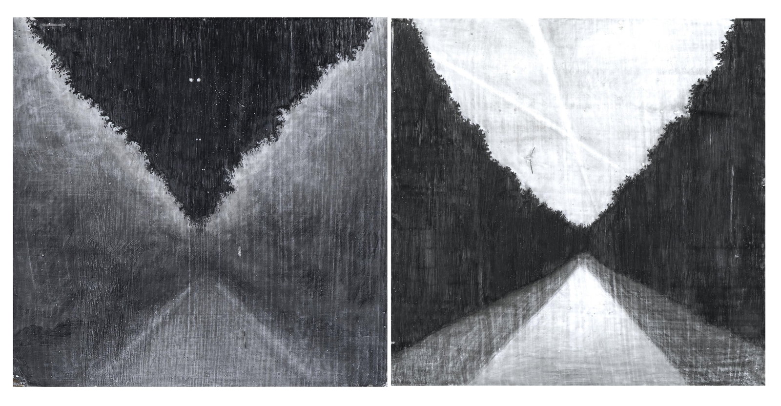 Regin lgloria, Pair of Works: Contrails (Daytime Misalignment) + Lights (Evening Alignment), 2001: Regin lgloria 20th/21st Century Pair of Works: Contrails (Daytime Misalignment) + Lights (Evening Alignment), 2001 graphite on paper mounted to wood 10 x 10 x 2 3/4 in. (25.4 x 25.4 x 7 cm.) The