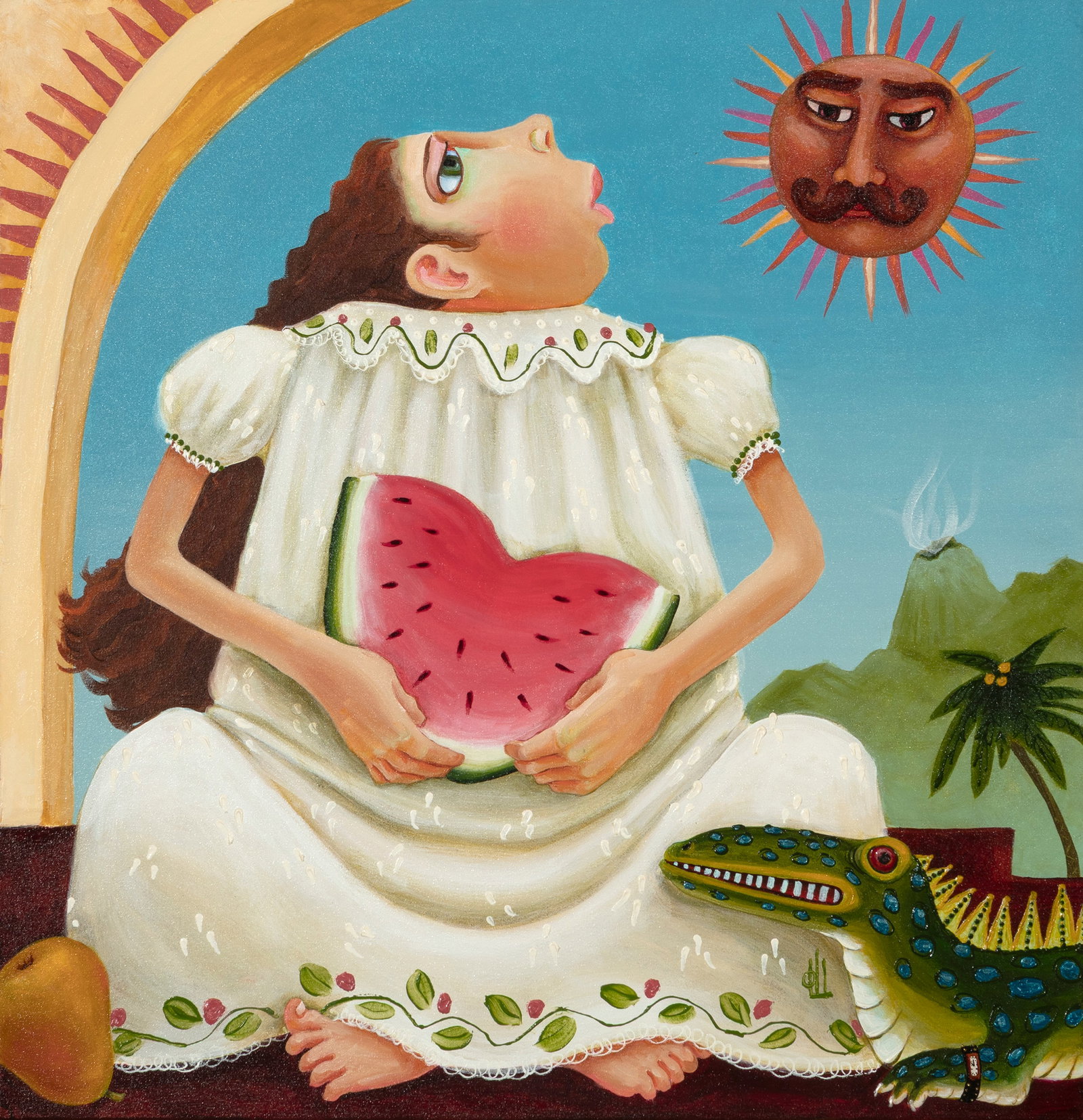 Lynne Loshbaugh, Sweet Melon Heart, 1995: Lynne Loshbaugh 1931 - 2017 Sweet Melon Heart, 1995 oil on canvas inscribed verso: LOSHBAUGH / © 1995 / Sweet Melon Heart 30 x 30 in. (76.2 x 76.2 cm.), frame: 31 3/4 x 31 3/4 x 1 in. (80.6 x 80.6 x