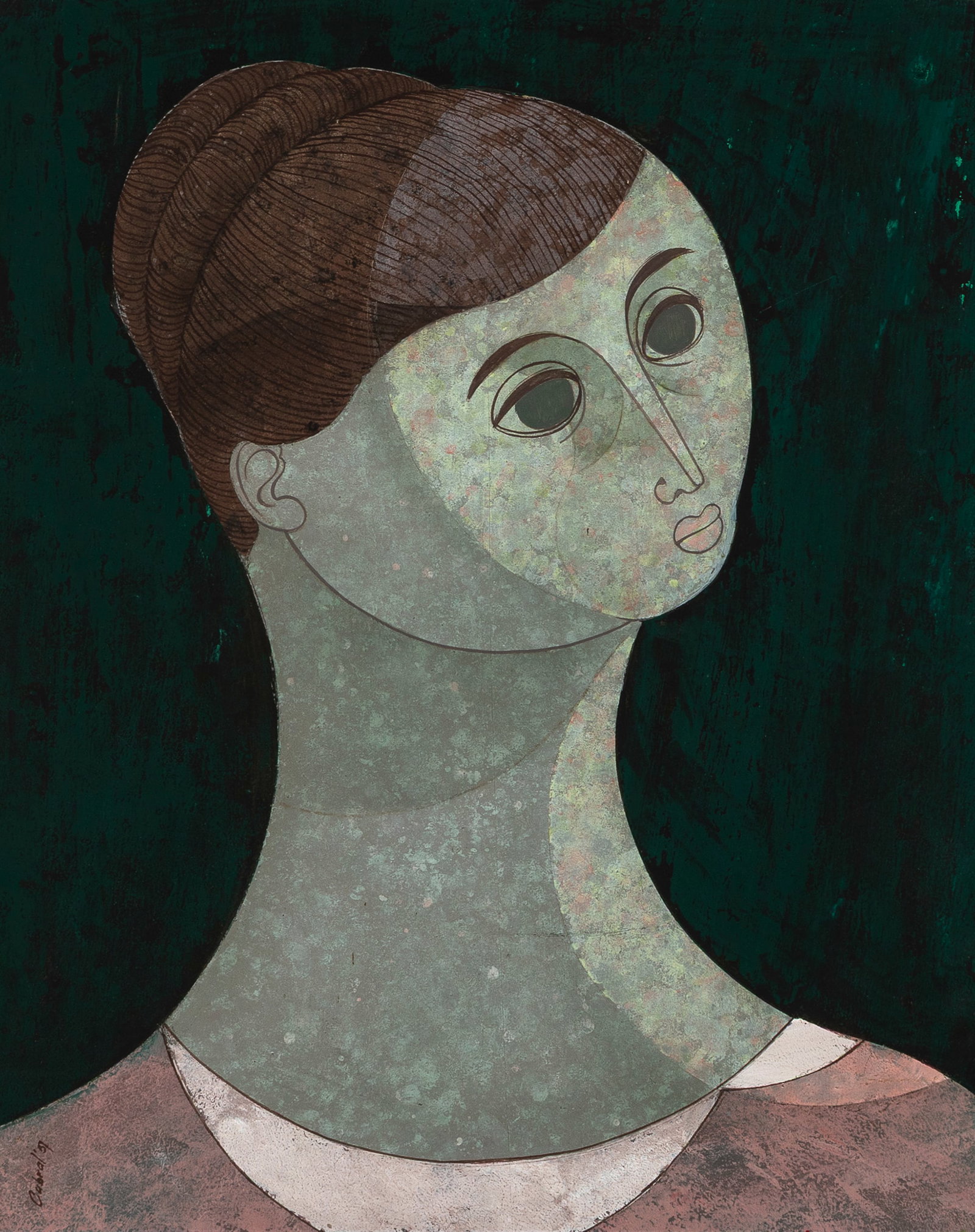Flavio Cabral, Face, 1951: Flavio Cabral 1918 - 1990 Face, 1951 oil on masonite signed and dated lower left: Cabral '51 15 x 12 in. (38.1 x 30.5 cm.), frame: 16 x 13 x 3/4 in. (40.6 x 33 x 1.9 cm.) Private Collection, New