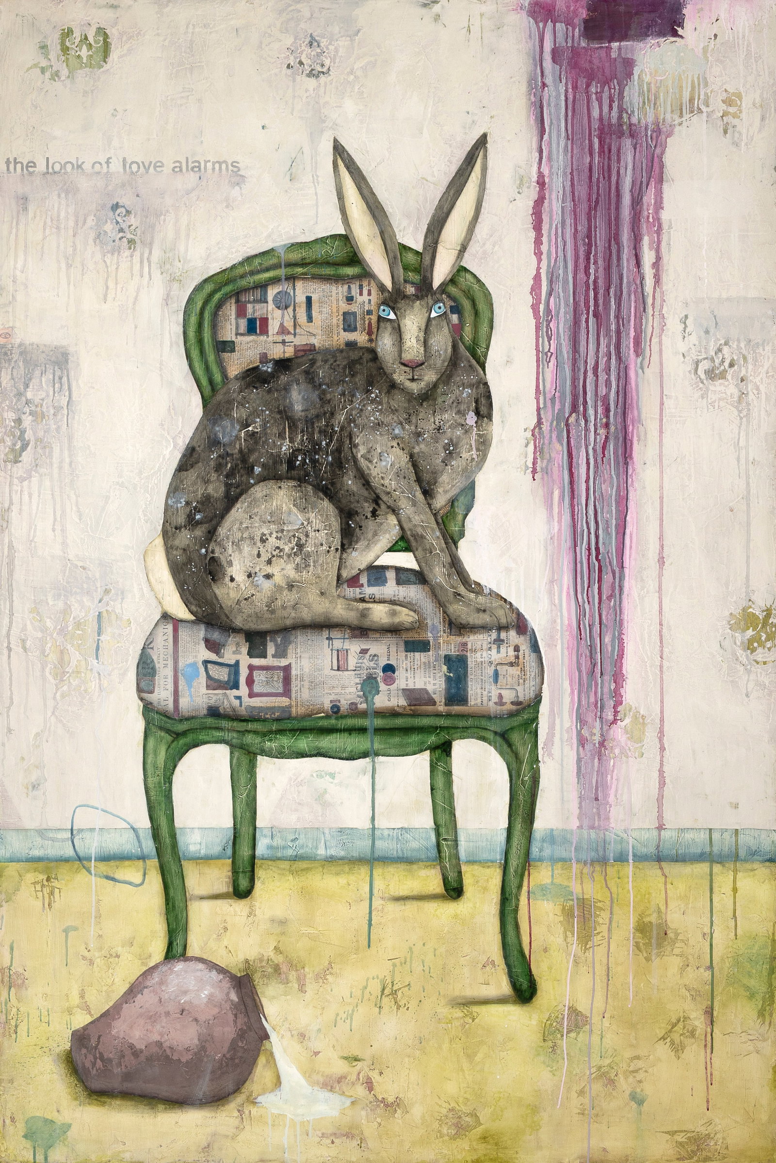 Alexandra Eldridge, The Look of Love Alarms: Alexandra Eldridge b. 1948 The Look of Love Alarms oil on panel inscribed verso: THE LOOK OF LOVE ALARMS / ALEXANDRA ELDRIDGE 72 x 48 x 2 1/2 in. (182.9 x 121.9 x 6.4 cm.) Private Collection, New