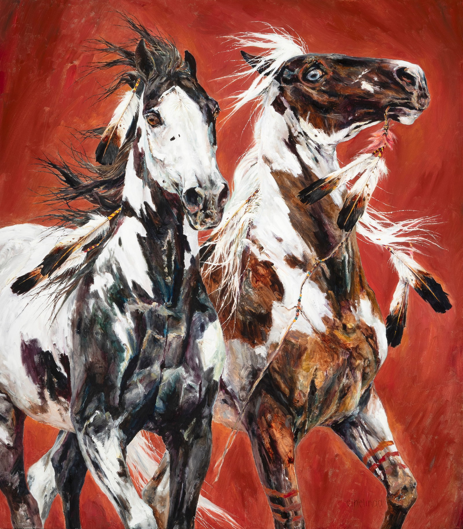 Ethelinda, Breakaway: Ethelinda 20th/21st century Breakaway oil on canvas signed lower right: ethelinda inscribed verso: Breakaway 50 x 44 1/8 x 1 3/8 in. (127 x 112.1 x 3.5 cm.) Private Collection, California Ethelinda,