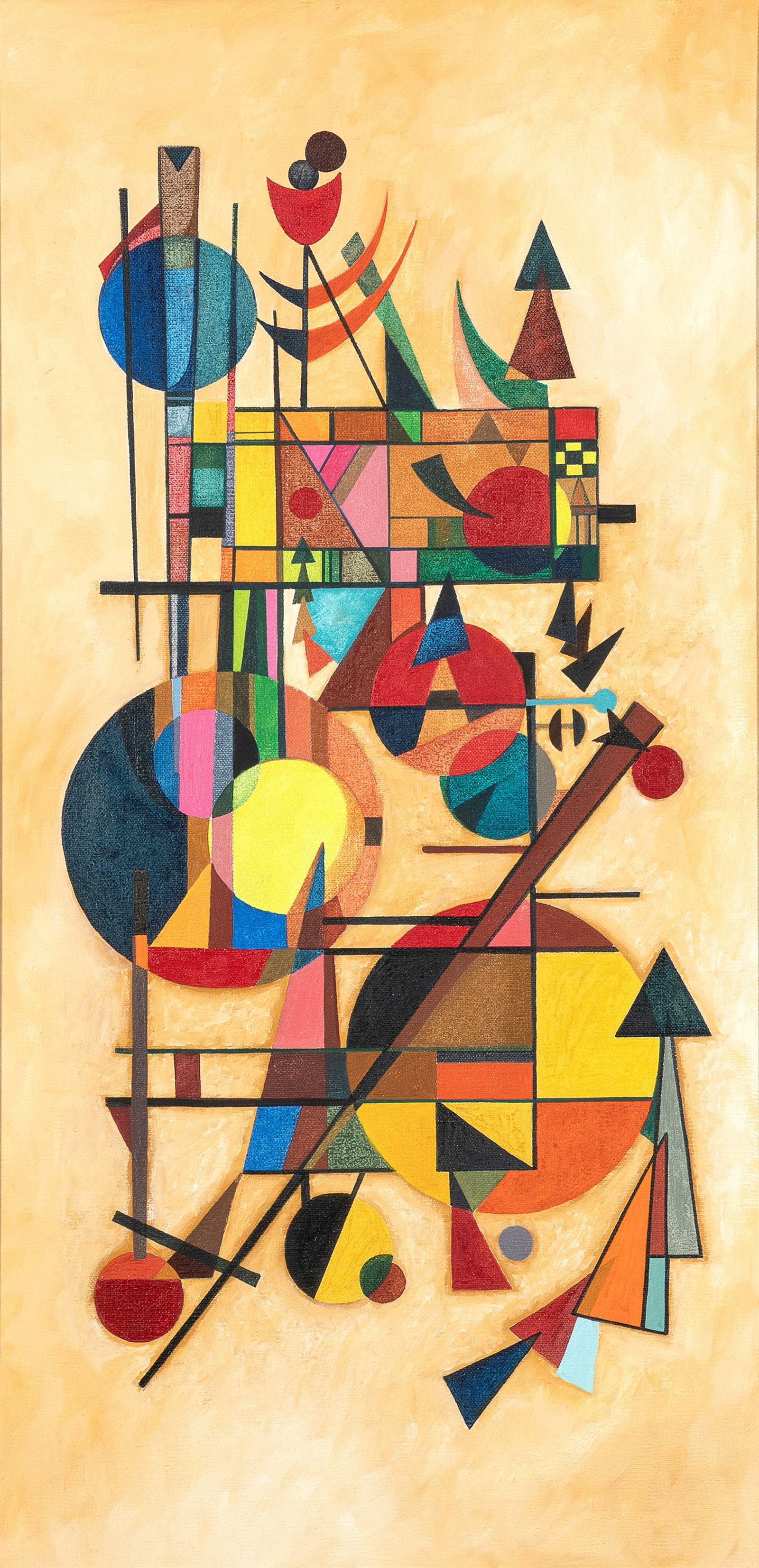 David Chethlahe Paladin, Robust Circle: David Chethlahe Paladin Diné (Navajo), 1926 - 1984 Robust Circle acrylic on canvas inscribed verso: CHETHLAHE 30 x 15 in. (76.2 x 38.1 cm.), frame: 31 3/4 x 16 3/4 x 1 3/4 in. (80.6 x 42.5 x 4.4 cm.)
