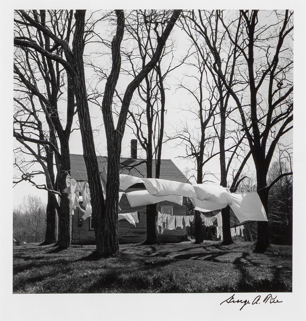 George Tice, Clothesline, Northport, Maine, 1971: George Tice 1938 - 2025 Clothesline, Northport, Maine, 1971 gelatin silver signed lower right: George A. Tice 7 1/2 x 7 3/8 in. (19.1 x 18.7 cm.), frame: 15 7/8 x 14 7/8 x 7/8 in. (40.3 x 37.8 x 2.2 c