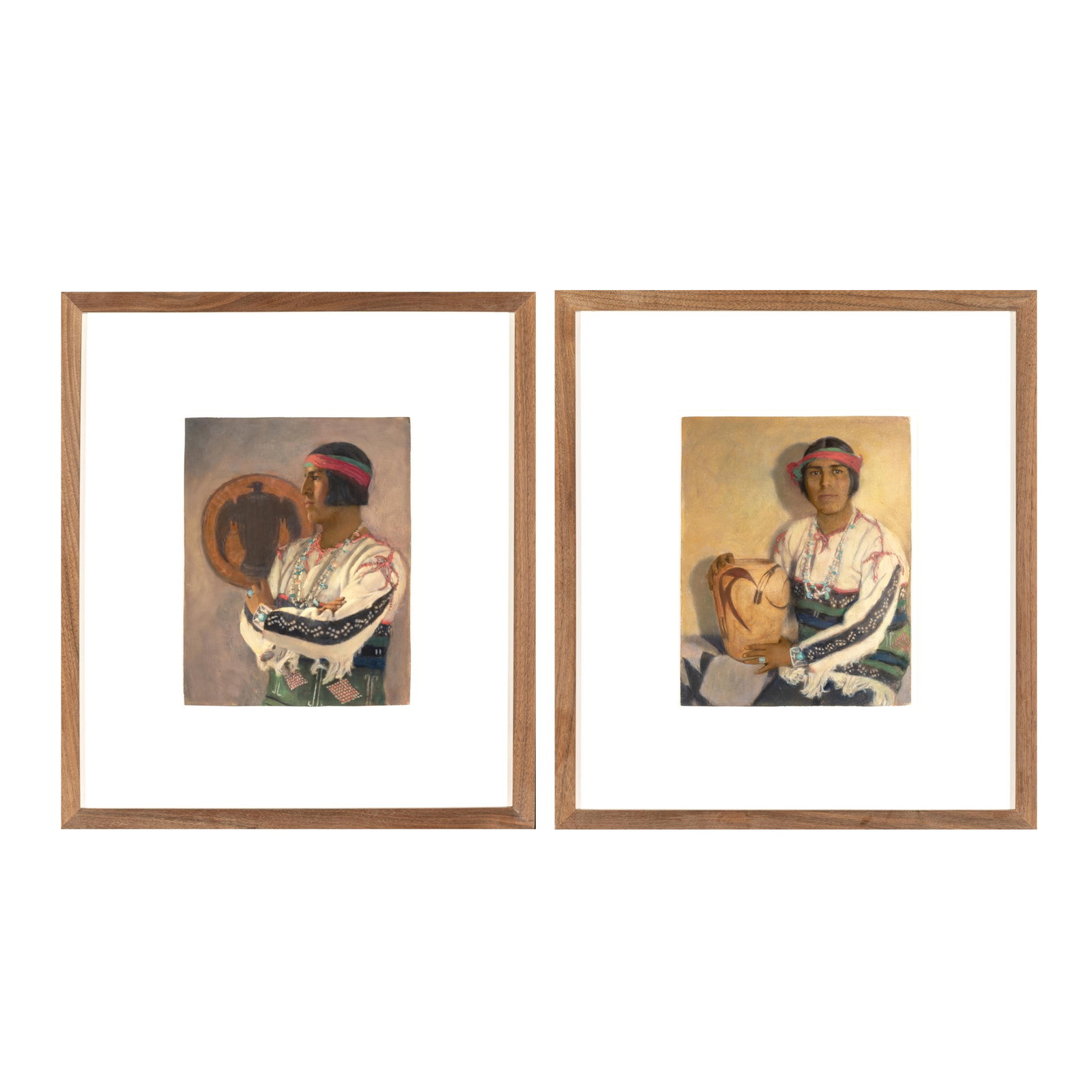 Unknown Artist, Pair of Native American Portraits: Unknown Artist Pair of Native American Portraits gelatin silver, hand-colored each: 9 5/8 x 7 5/8 in. (24.4 x 19.4 cm.), each frame: 18 x 16 x 1 1/2 in. (45.7 x 40.6 x 3.8 cm.) The Susan Swift