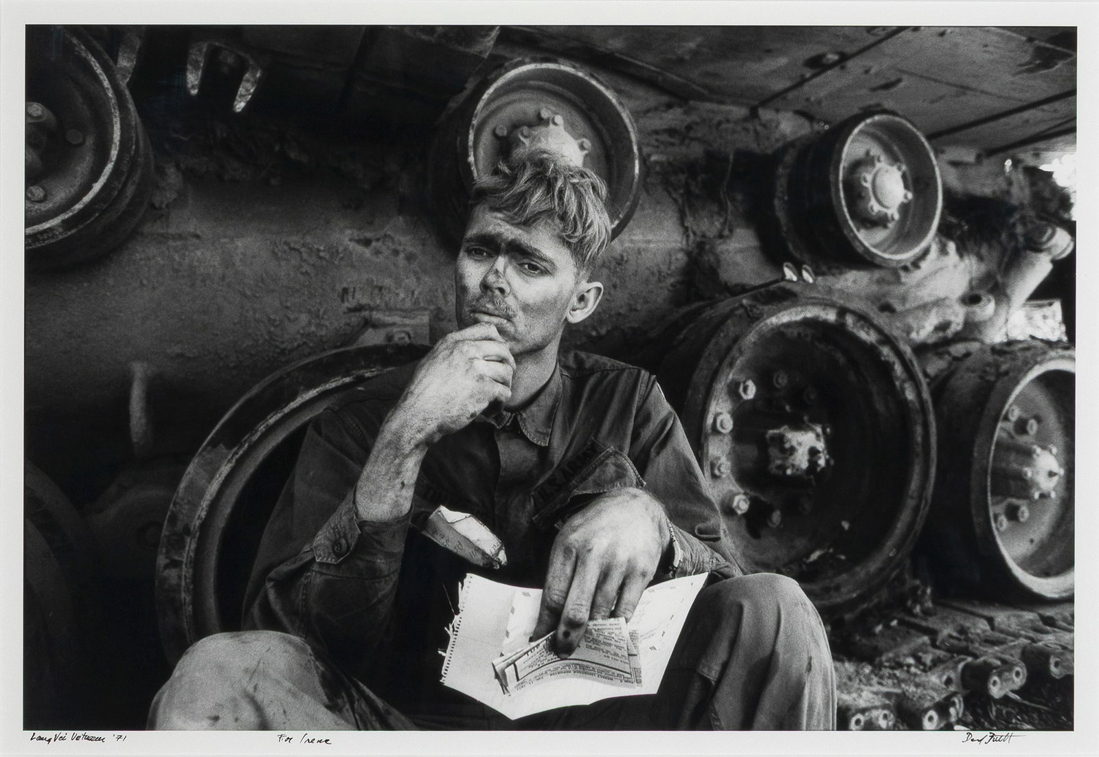 David Allan Burnett, Lang Vei, Republic of Vietnam, 1971: David Allan Burnett b. 1946 Lang Vei, Republic of Vietnam, 1971 gelatin silver titled and dated lower left: Lang Vei Vietnam '71 inscribed lower center: For Irene signed lower right: David Burnett inc