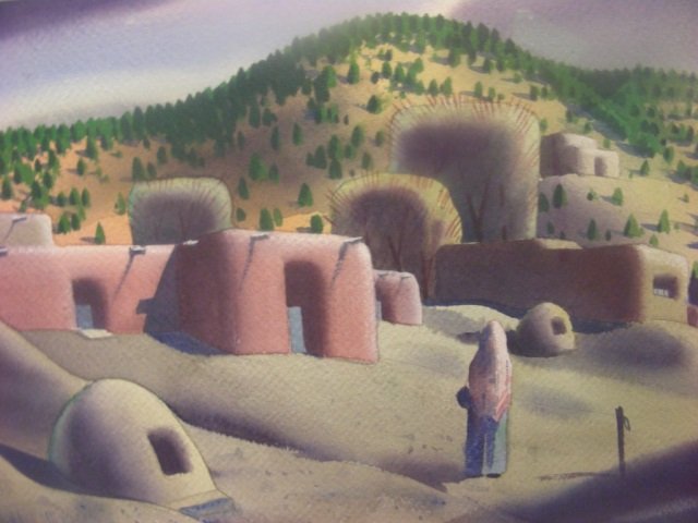 SANDOR BERNATH , New Mexico Adobes : SANDOR BERNATH, (1892-1984) New Mexico Adobes medium: watercolor on paper size : 12 1/4 x 16 1/2 inches frame size : 25 x 28 x 1 inches signed lower left: Sandor Bernath TAOS, N.M. provenance: Private