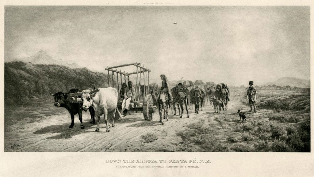Peter Moran , Down the Arroyo to Santa Fe: Peter Moran (1841-1914) Down the Arroyo to Santa Fe Etching on paper 11 1/2 x 17 1/4 Signed in plate lower left P. Moran Estate of Dr. Robert White