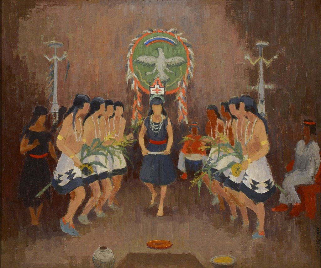 Frank Reed Whiteside , Zuni Ceremony: Frank Reed Whiteside (1866-1929) Zuni Ceremony Oil on board 12 x 14-1/4 19-1/2 x 21-5/8 x 2 (framed) Private Collection, Colorado